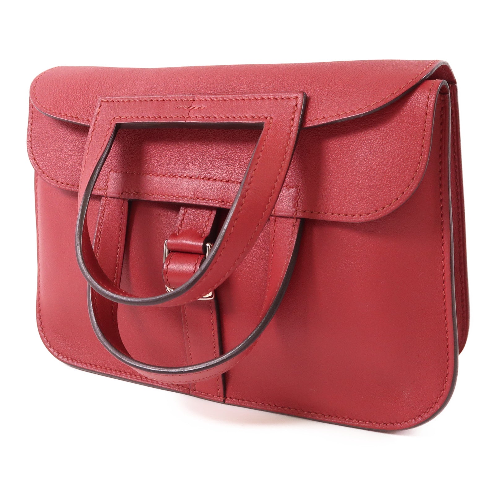 HERMES Swift皮革Mini Halzan銀扣手挽肩背兩用袋Rouge Garance