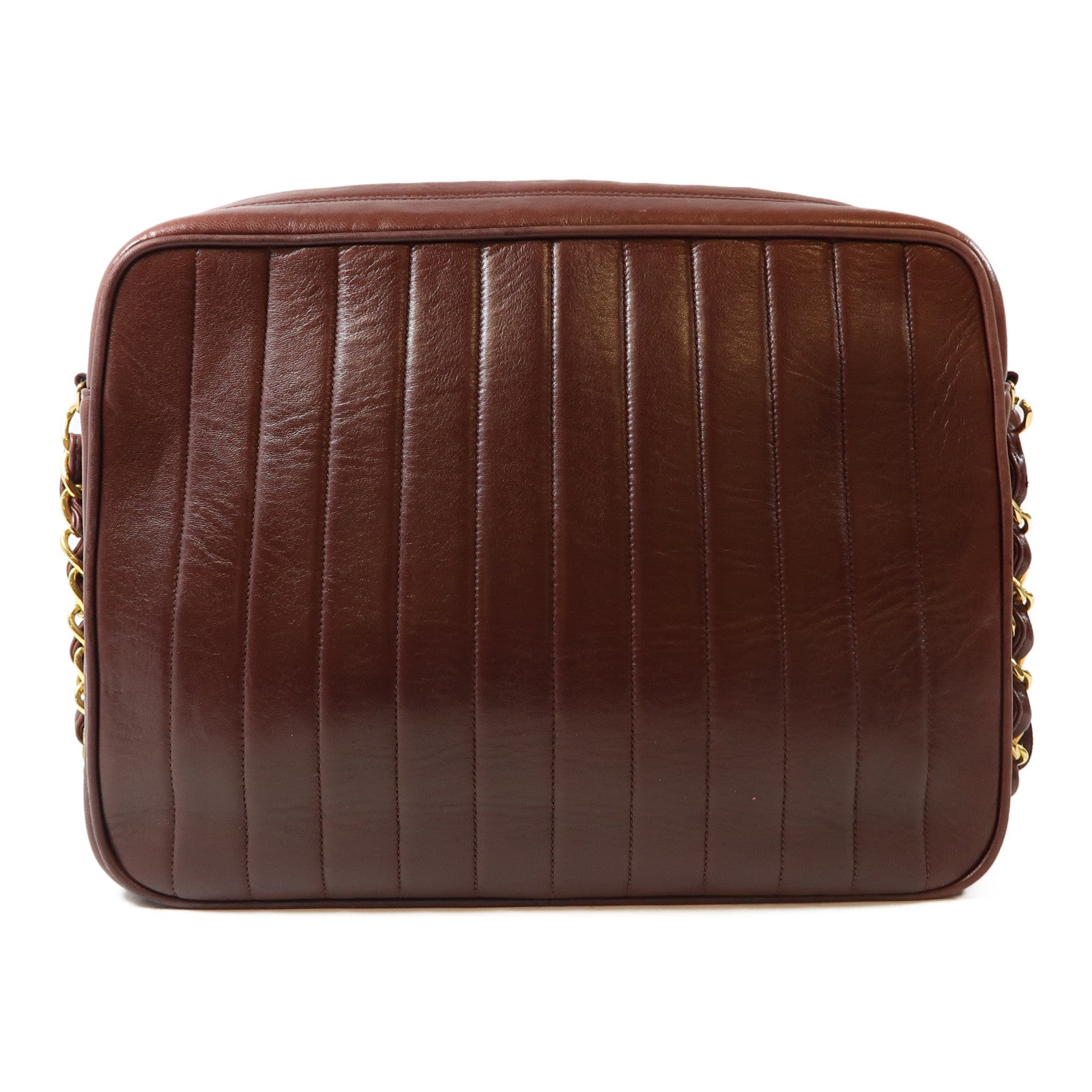 CHANEL 羊皮皮革Vintage Shoulder Bag金扣鏈帶肩背袋啡紅色