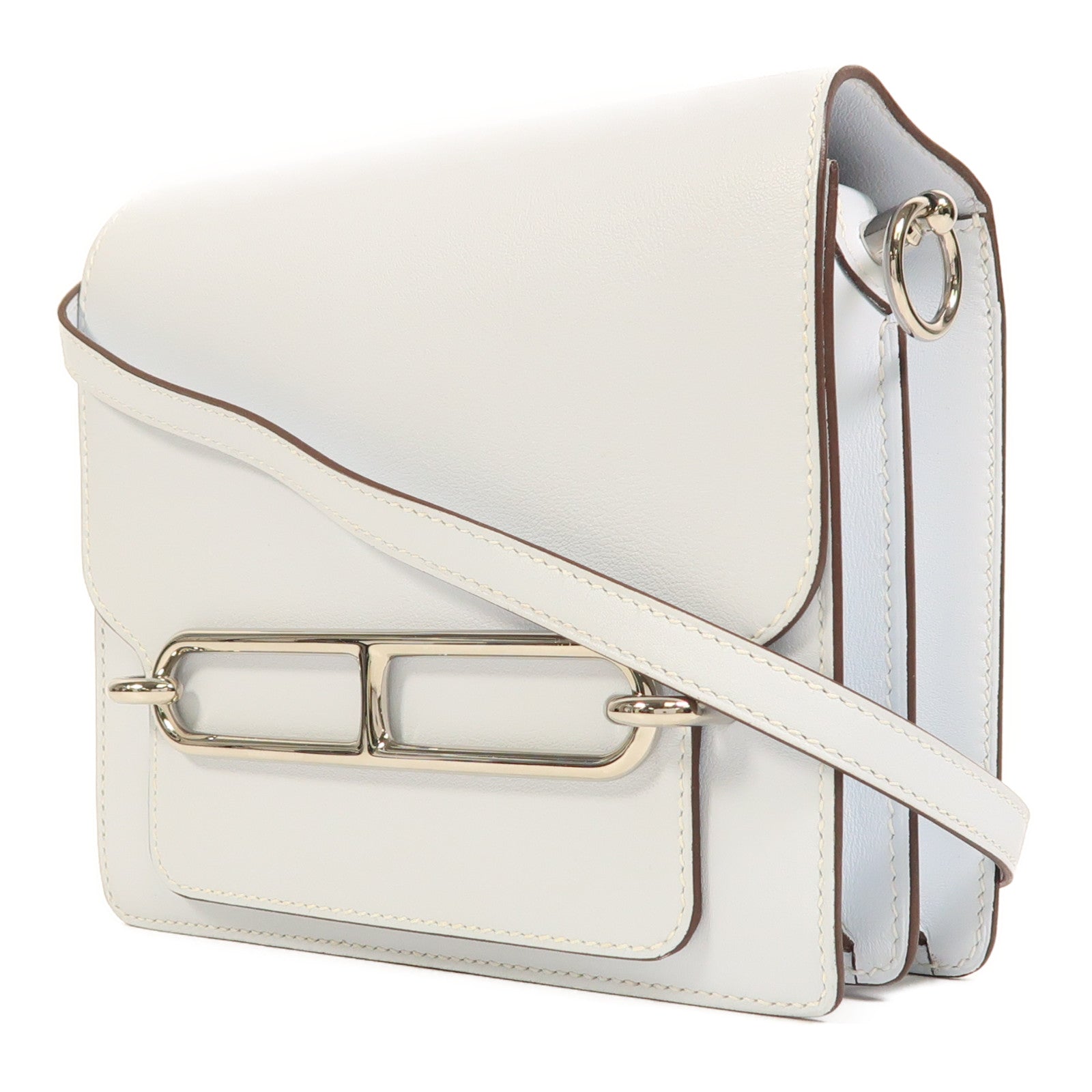 HERMES Swift皮革Roulis Mini銀扣肩背袋Bleu Brume