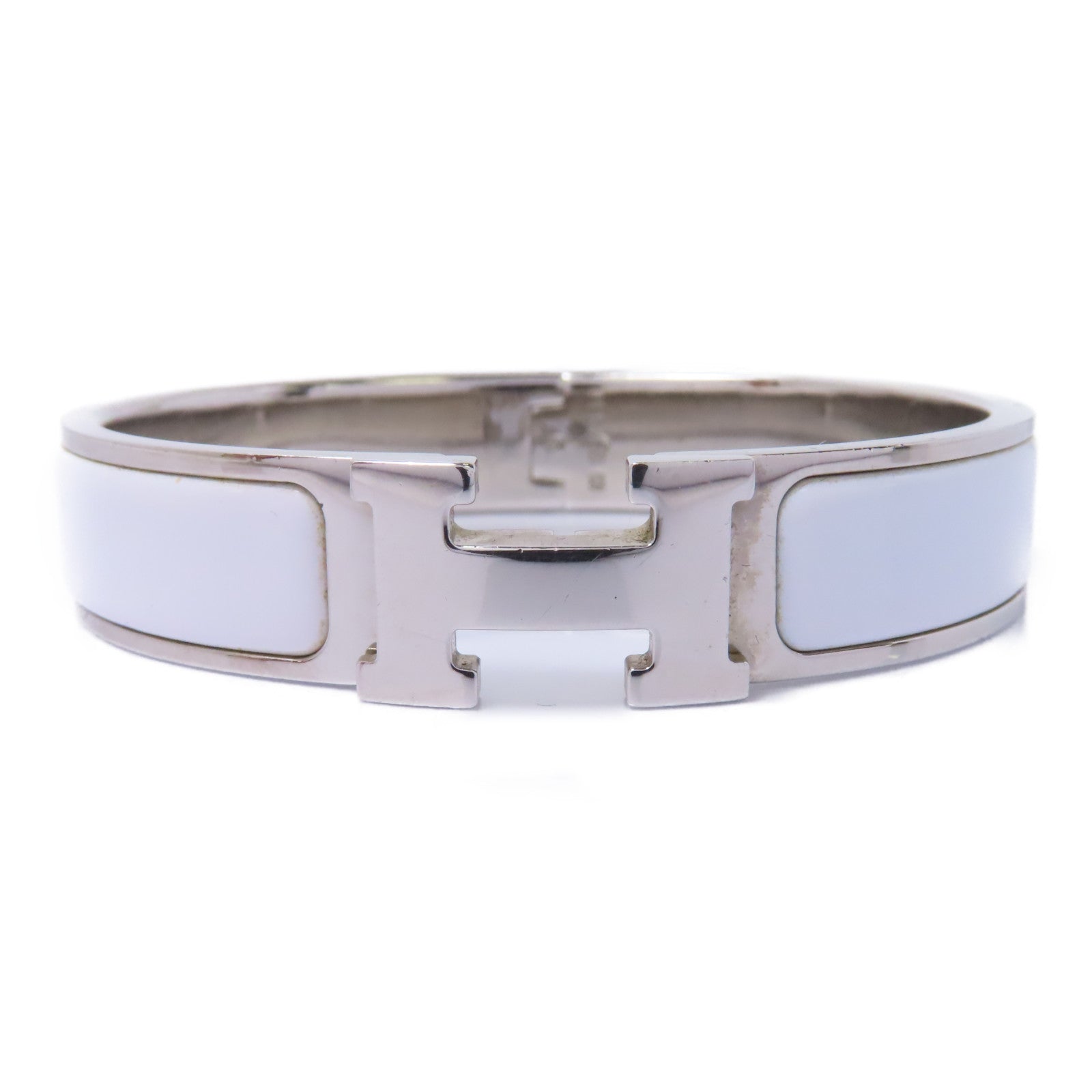 HERMES 琺瑯/金屬Clic H PM Bracelet手鐲白色/銀色