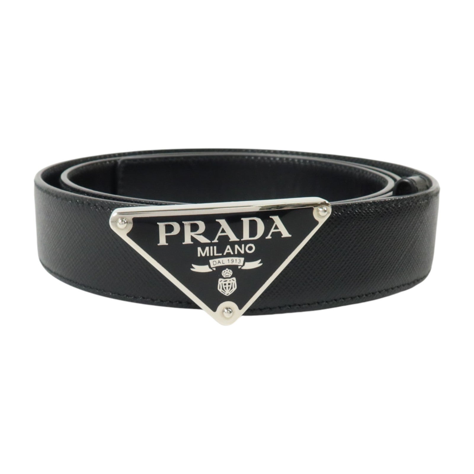PRADA Saffiano皮革Triangle Saffiano Leather Belt 90cm銀扣皮帶