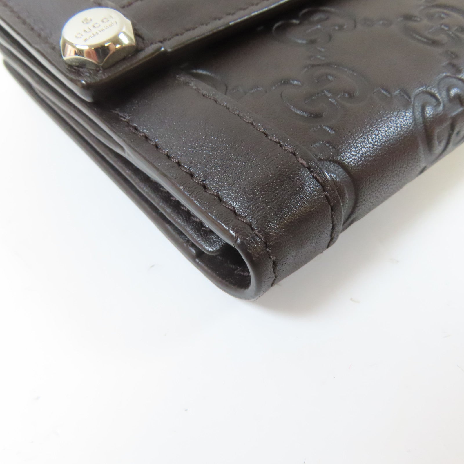 GUCCI 【激減優惠】牛皮皮革Long Wallet啪鈕長錢包啡色
