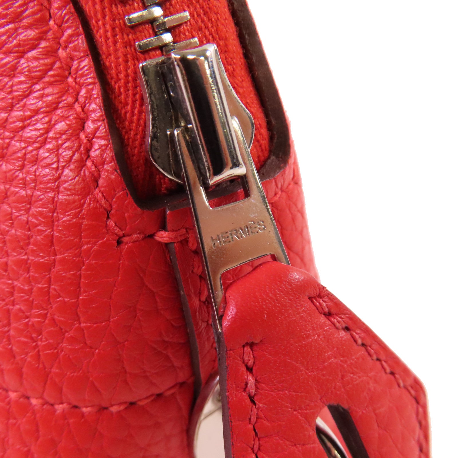 HERMES 【激減優惠】Clemence皮革Bolide 31 2Way Hand Bag銀扣手挽肩背兩用袋Rouge Casaque法拉利紅色