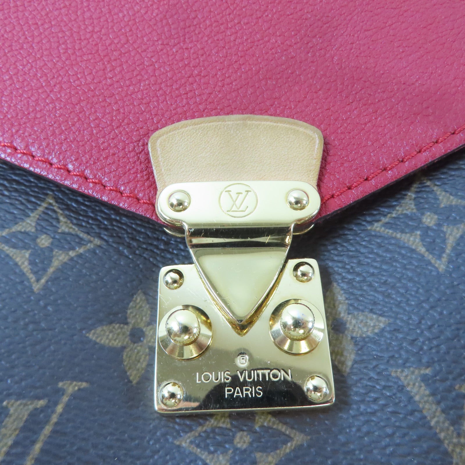 LOUIS VUITTON Monogram Pallas Chain Bag金扣鏈帶肩背袋啡色/紅色