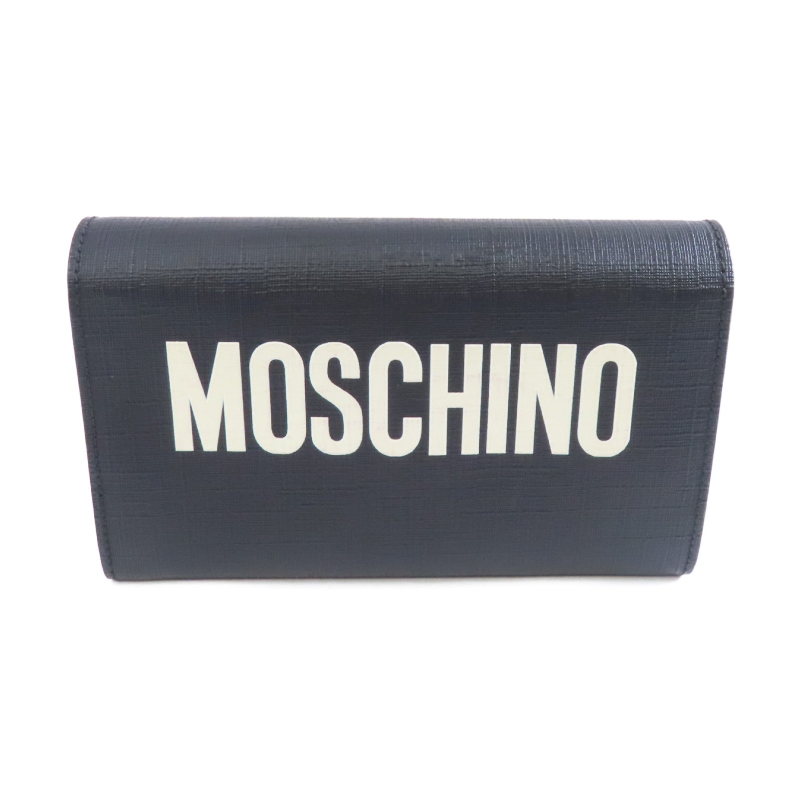 MOSCHINO 塗層帆布Chain Shoulder Bag金扣鏈帶肩背袋黑色
