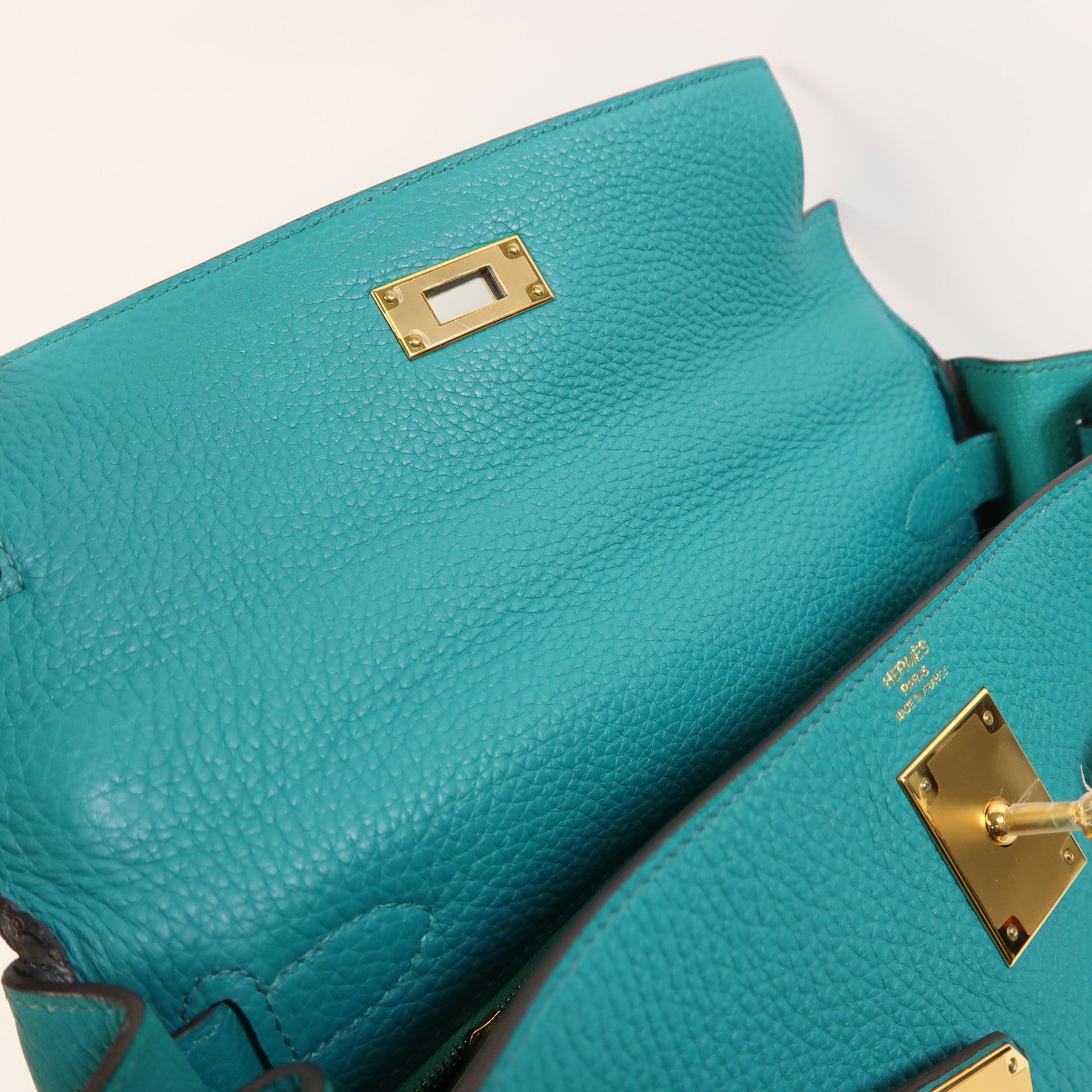 HERMES Togo皮革Kelly 28金扣手挽肩背兩用袋Bleu Paon