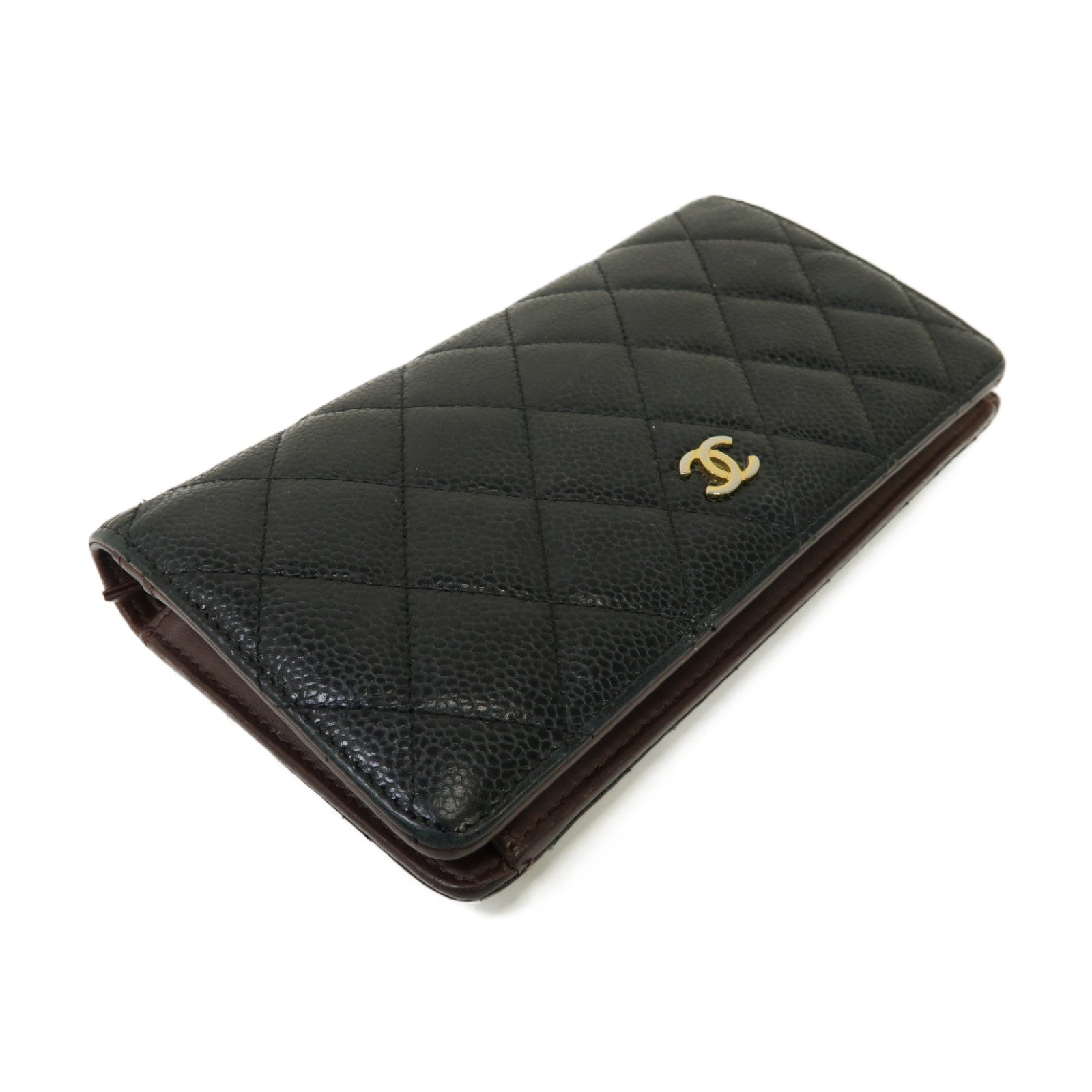 CHANEL 菱格Caviar皮革Long Wallet金扣長錢包黒色