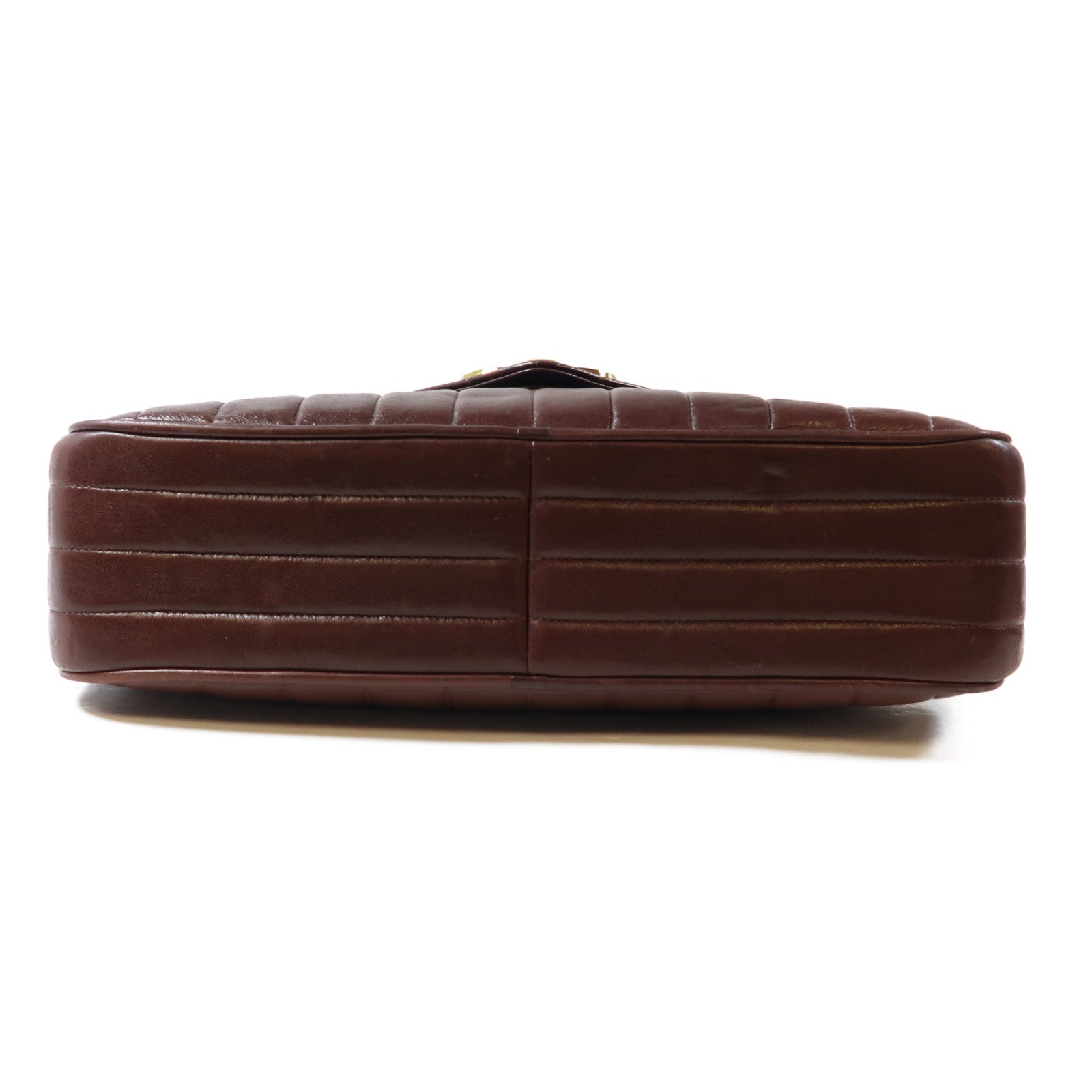CHANEL 羊皮皮革Vintage Shoulder Bag金扣鏈帶肩背袋啡紅色