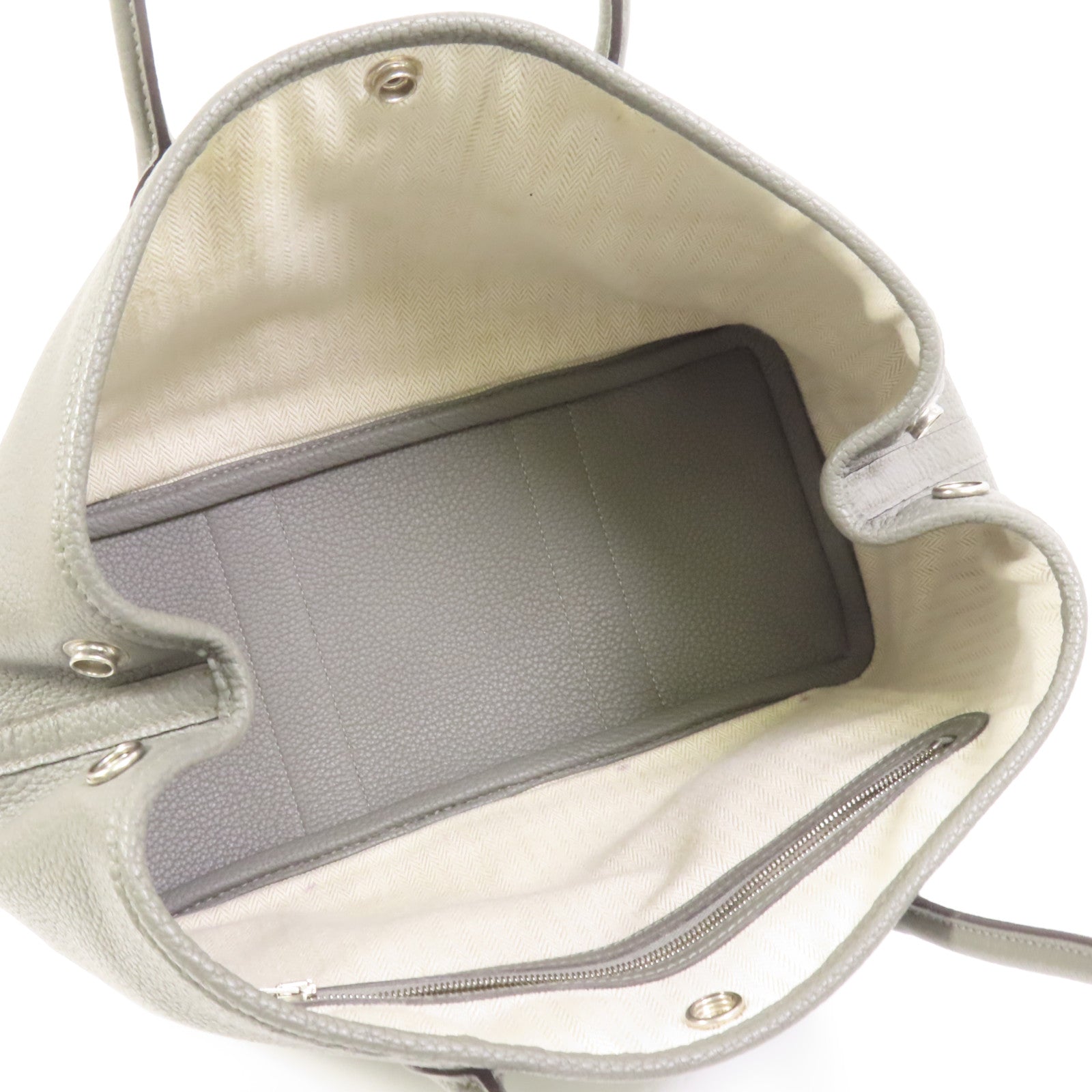 HERMES Negonda皮革Garden Party TPM銀扣手挽袋Gris Meyer