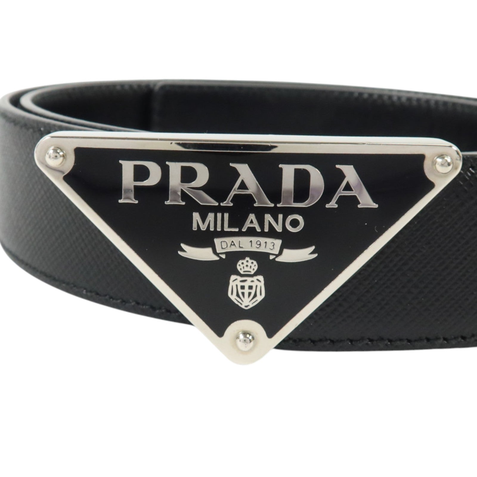 PRADA Saffiano皮革Triangle Saffiano Leather Belt 90cm銀扣皮帶