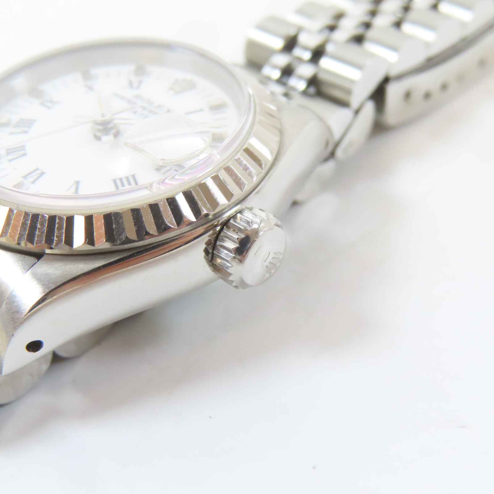 ROLEX Lady Datejust18K白金/不鏽鋼手錶自動機芯白色#16.25cm