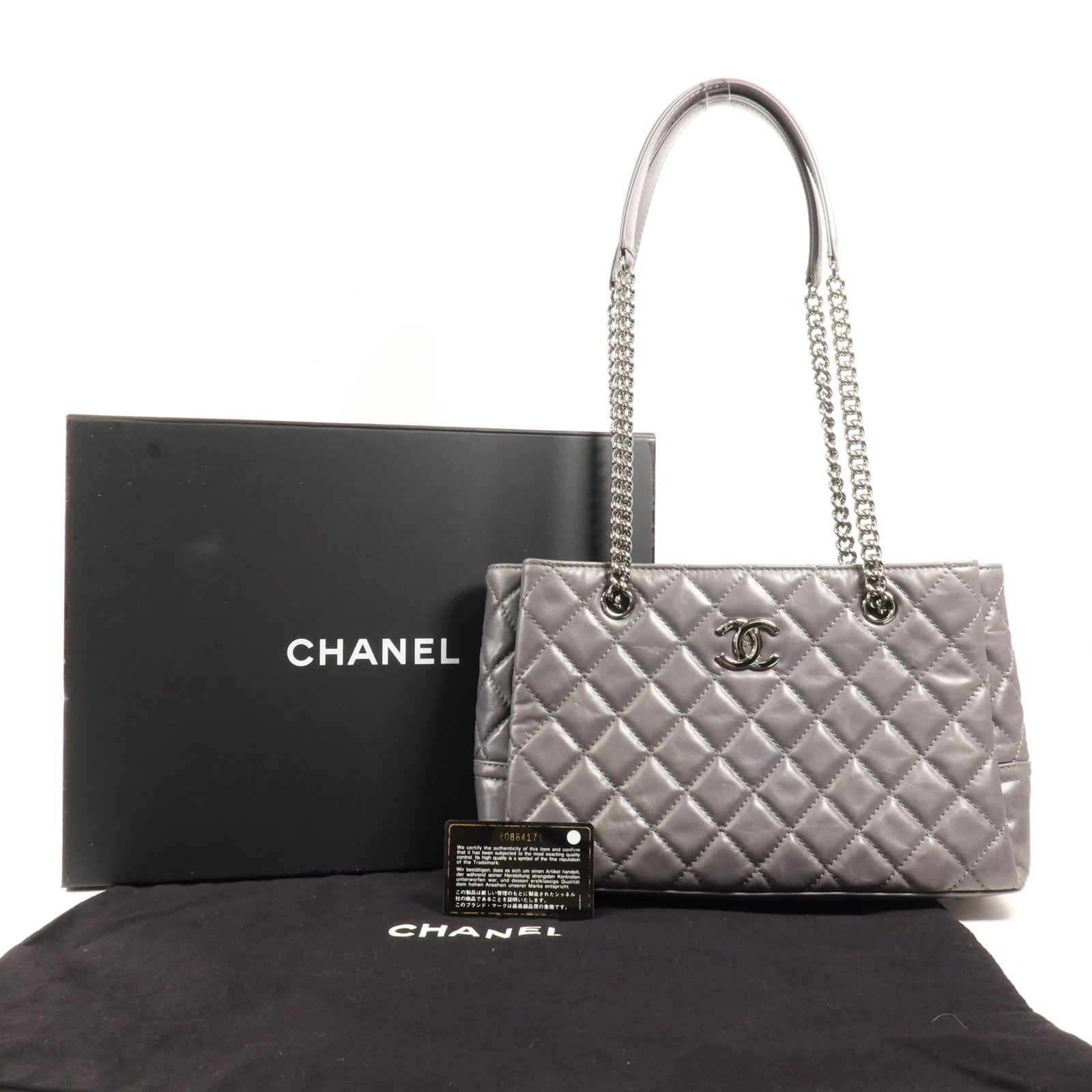 CHANEL 牛皮皮革Chain Shoulder Bag銀扣鏈帶肩背袋