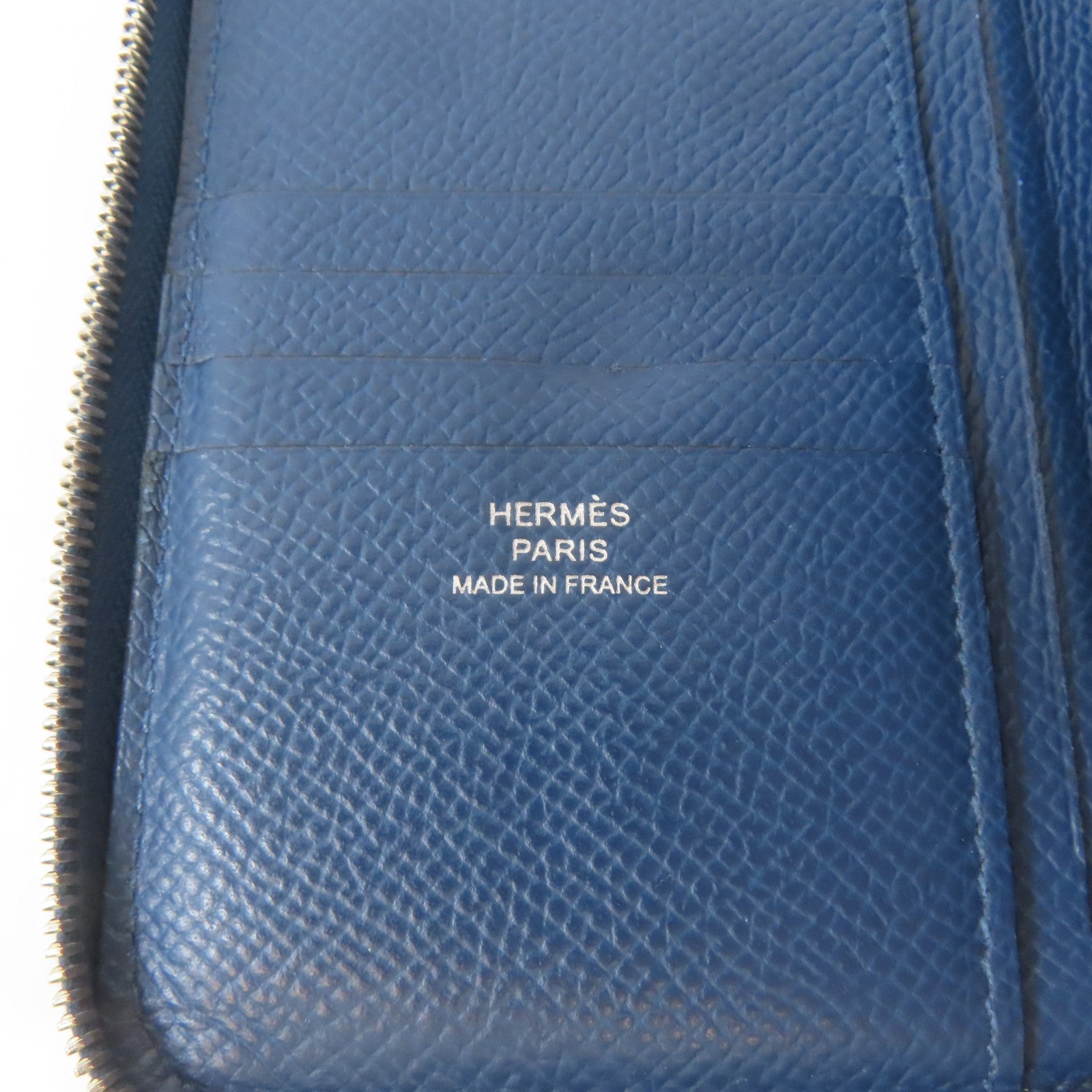 HERMES Epsom皮革Round Zipper Wallet銀扣錢包藍色