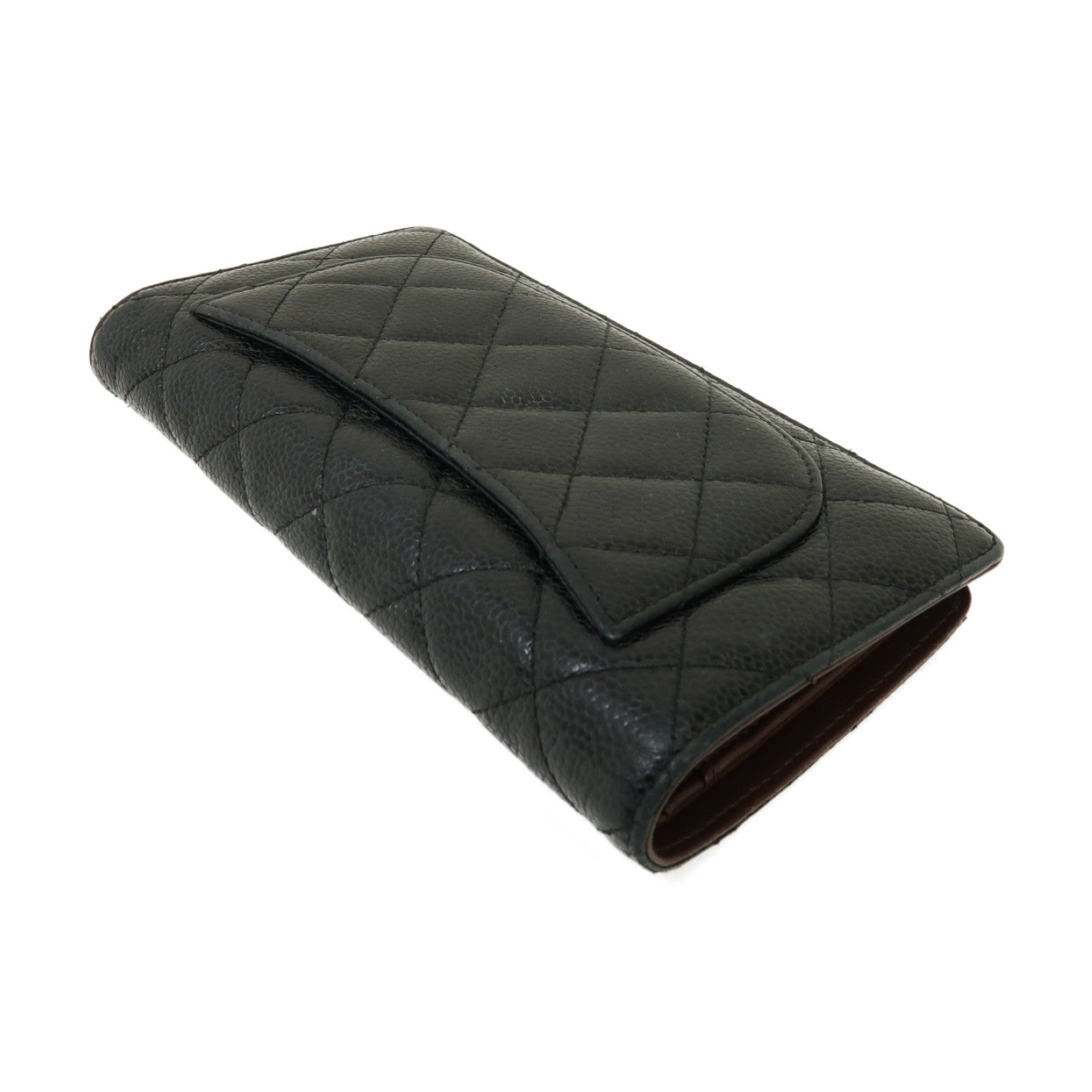 CHANEL 菱格Caviar皮革Long Wallet金扣長錢包黒色