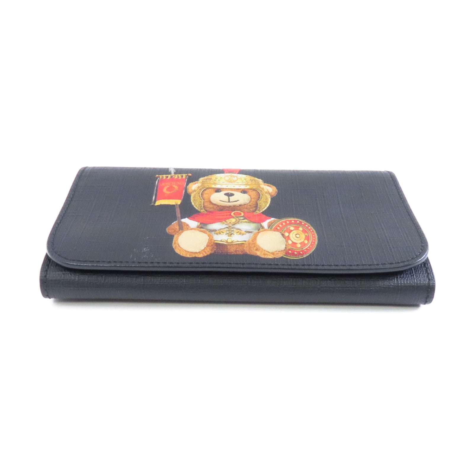 MOSCHINO 塗層帆布Chain Shoulder Bag金扣鏈帶肩背袋黑色