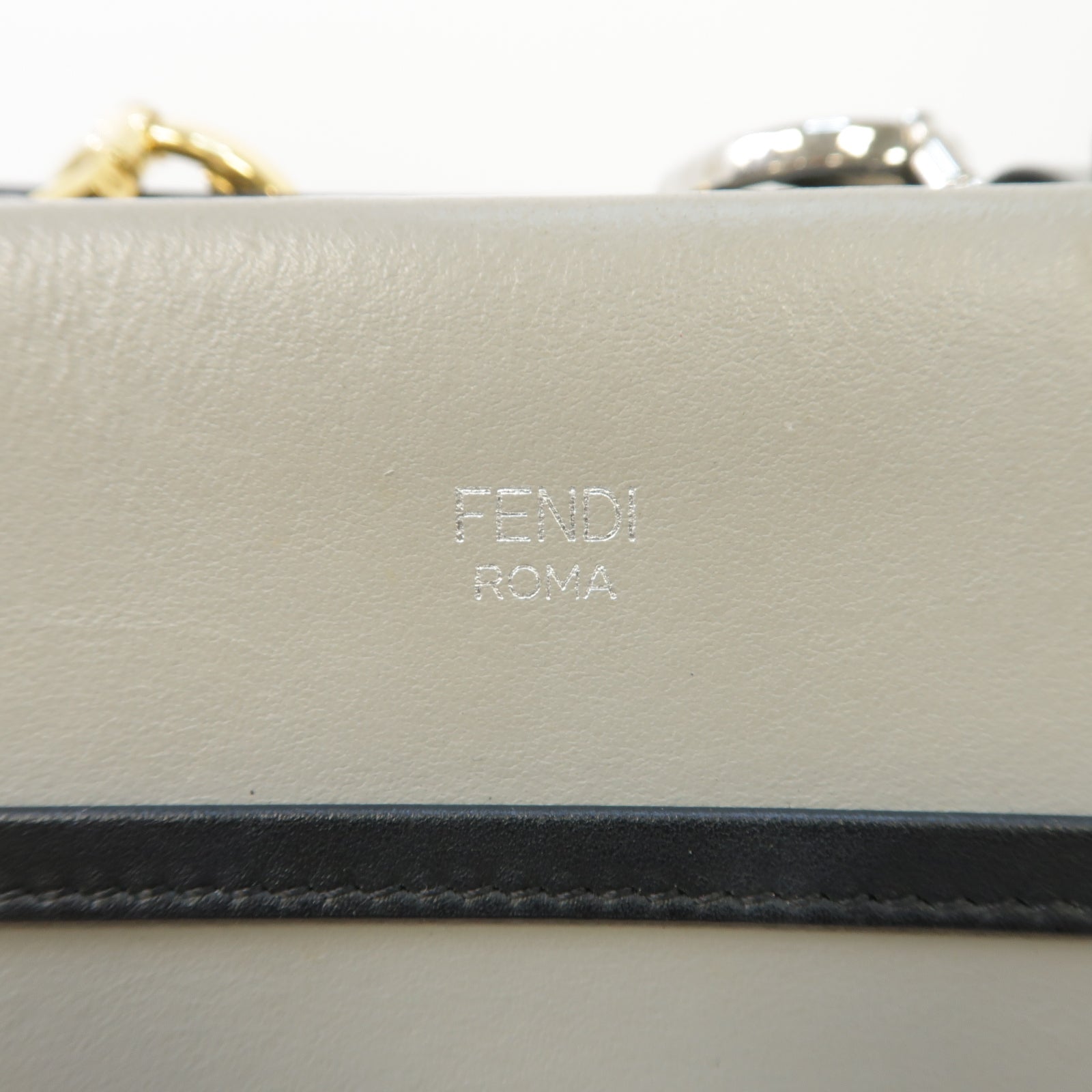 FENDI 牛皮皮革2 Way Bag銀扣手挽肩背兩用袋灰色