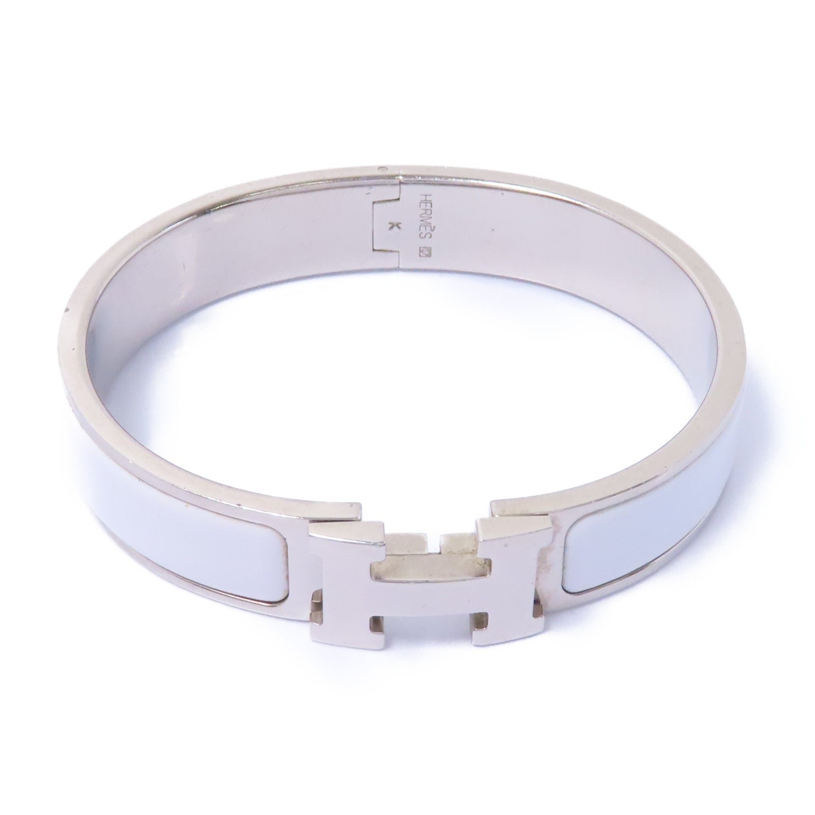 HERMES 琺瑯/金屬Clic H PM Bracelet手鐲白色/銀色