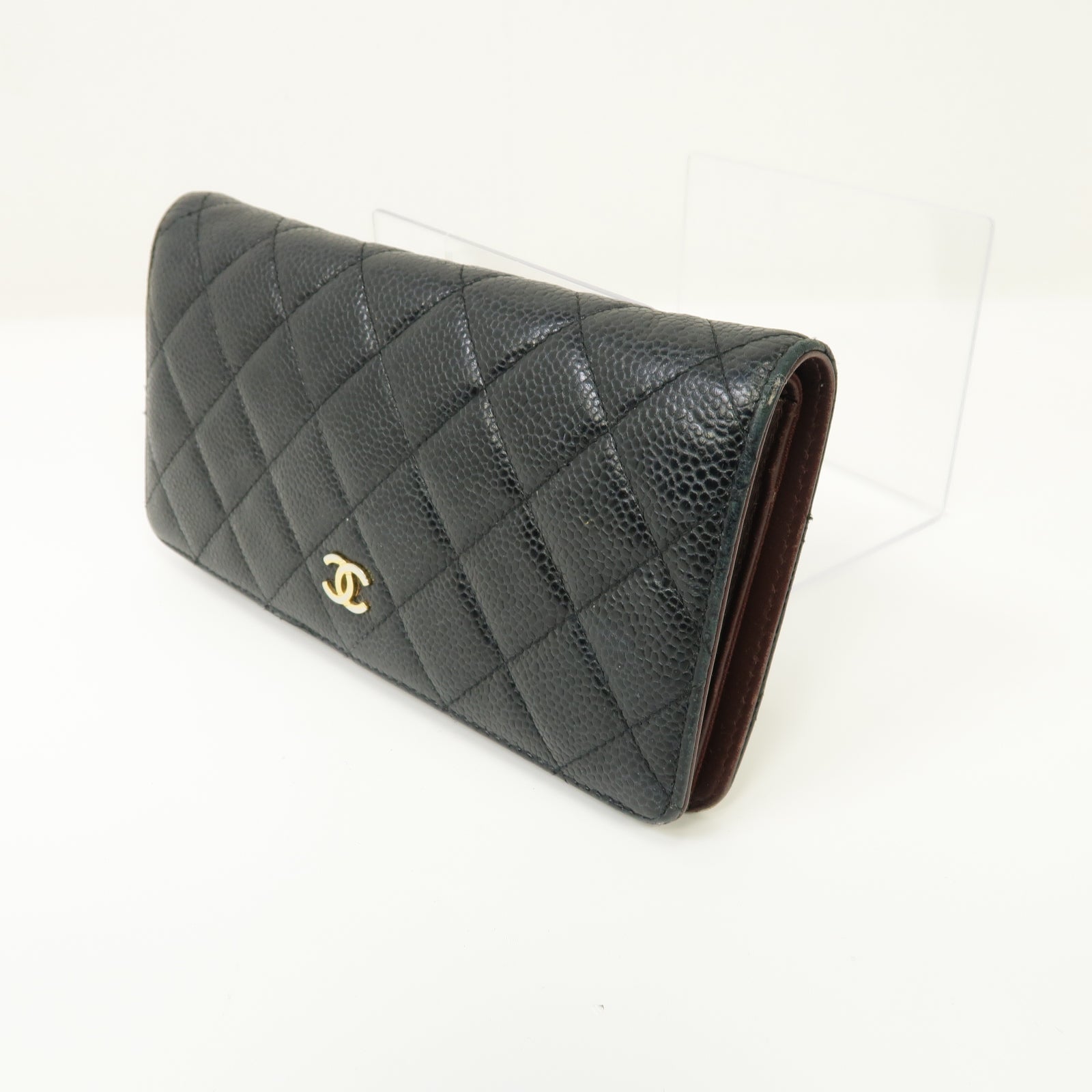 CHANEL 菱格Caviar皮革Long Wallet金扣長錢包黒色