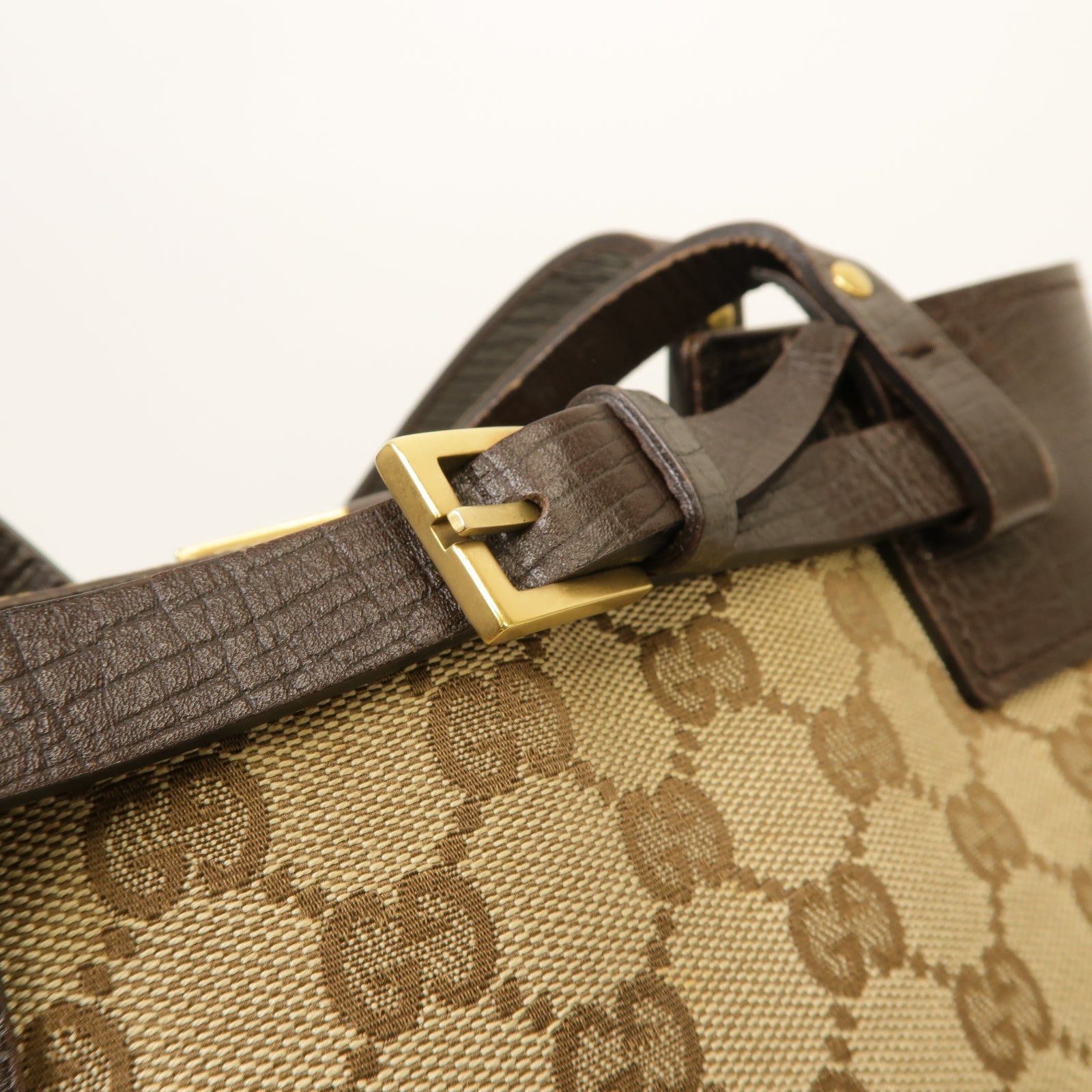 GUCCI 【激減優惠】帆布Hand Bag金扣手挽袋啡色