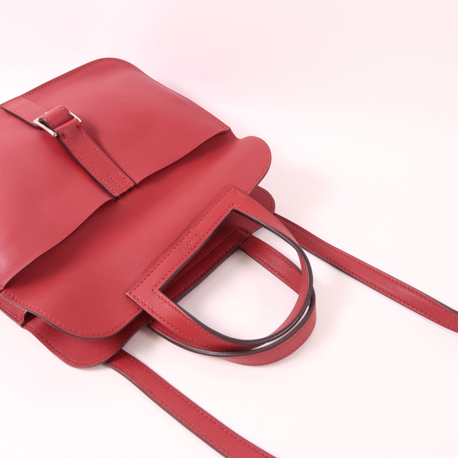 HERMES Swift皮革Mini Halzan銀扣手挽肩背兩用袋Rouge Garance