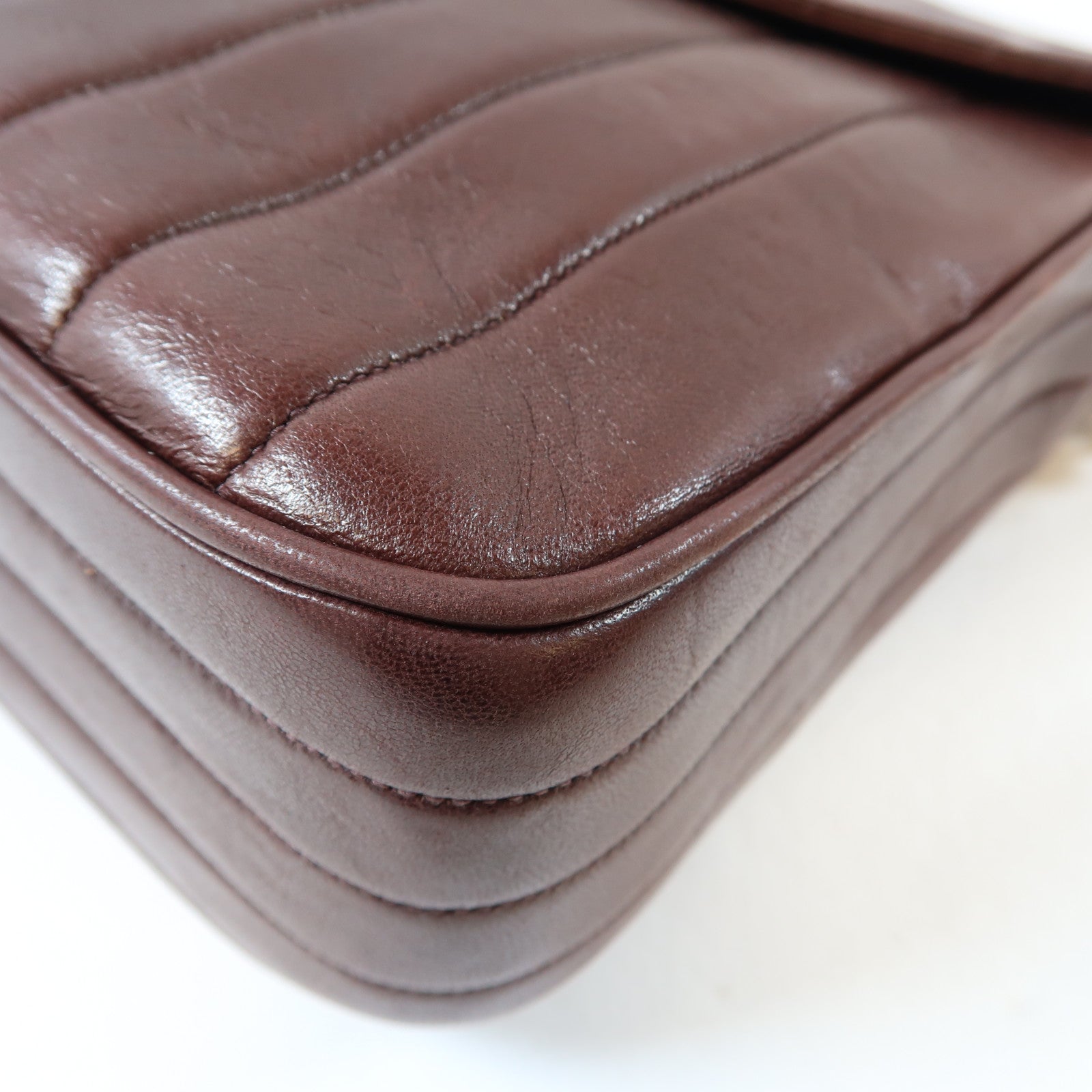 CHANEL 羊皮皮革Vintage Shoulder Bag金扣鏈帶肩背袋啡紅色