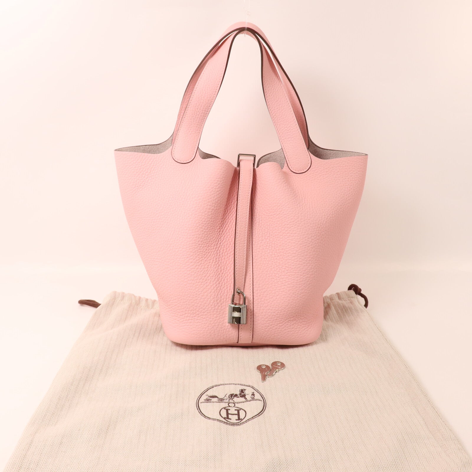 HERMES Clemence皮革Picotin MM扣手挽袋Rose Sakura