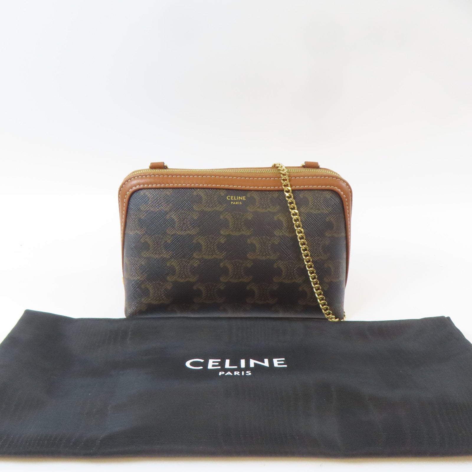 CELINE 帆布Shoulder Bag金扣肩背袋啡色