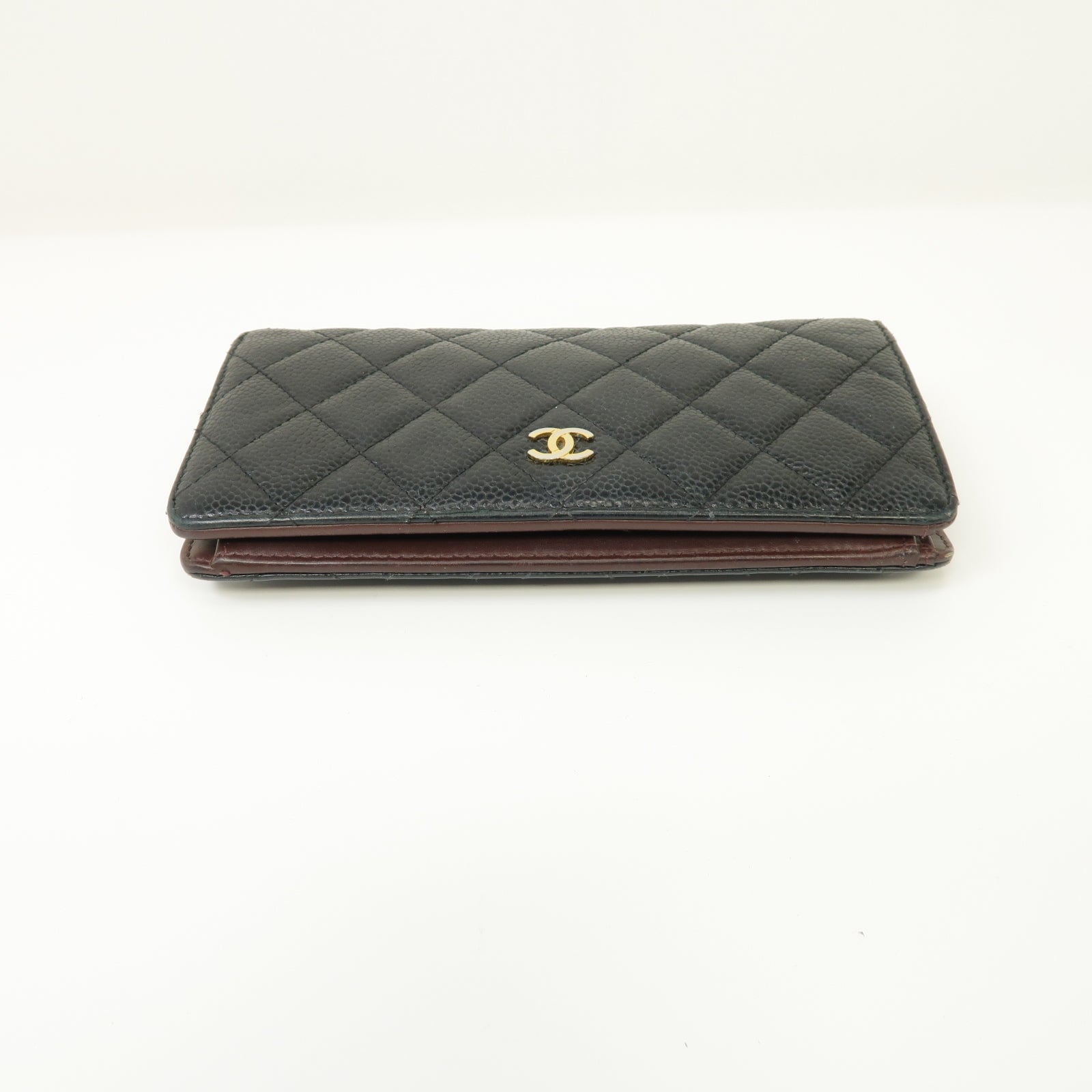 CHANEL 菱格Caviar皮革Long Wallet金扣長錢包黒色
