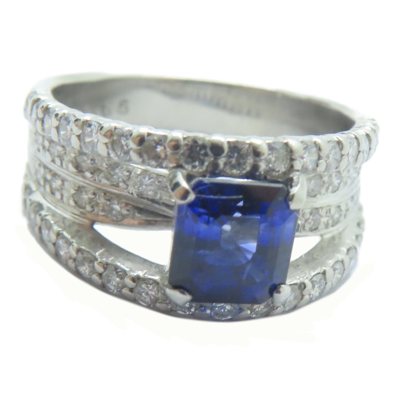 JEWELRY 【激減優惠】PT900鉑金Sapphire Ring1.56ct藍寶石/0.7ct鑚石戒指US#5.75