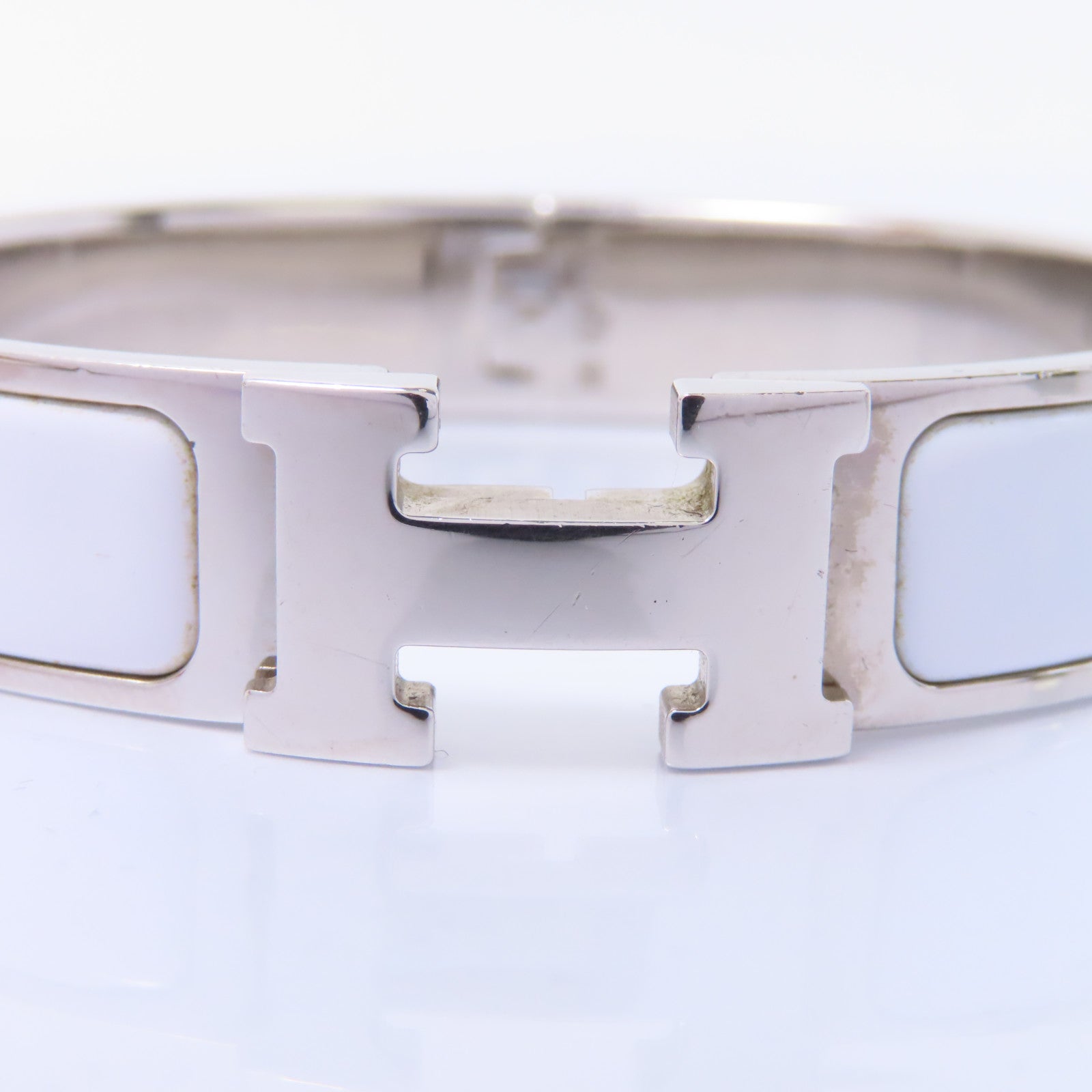 HERMES 琺瑯/金屬Clic H PM Bracelet手鐲白色/銀色