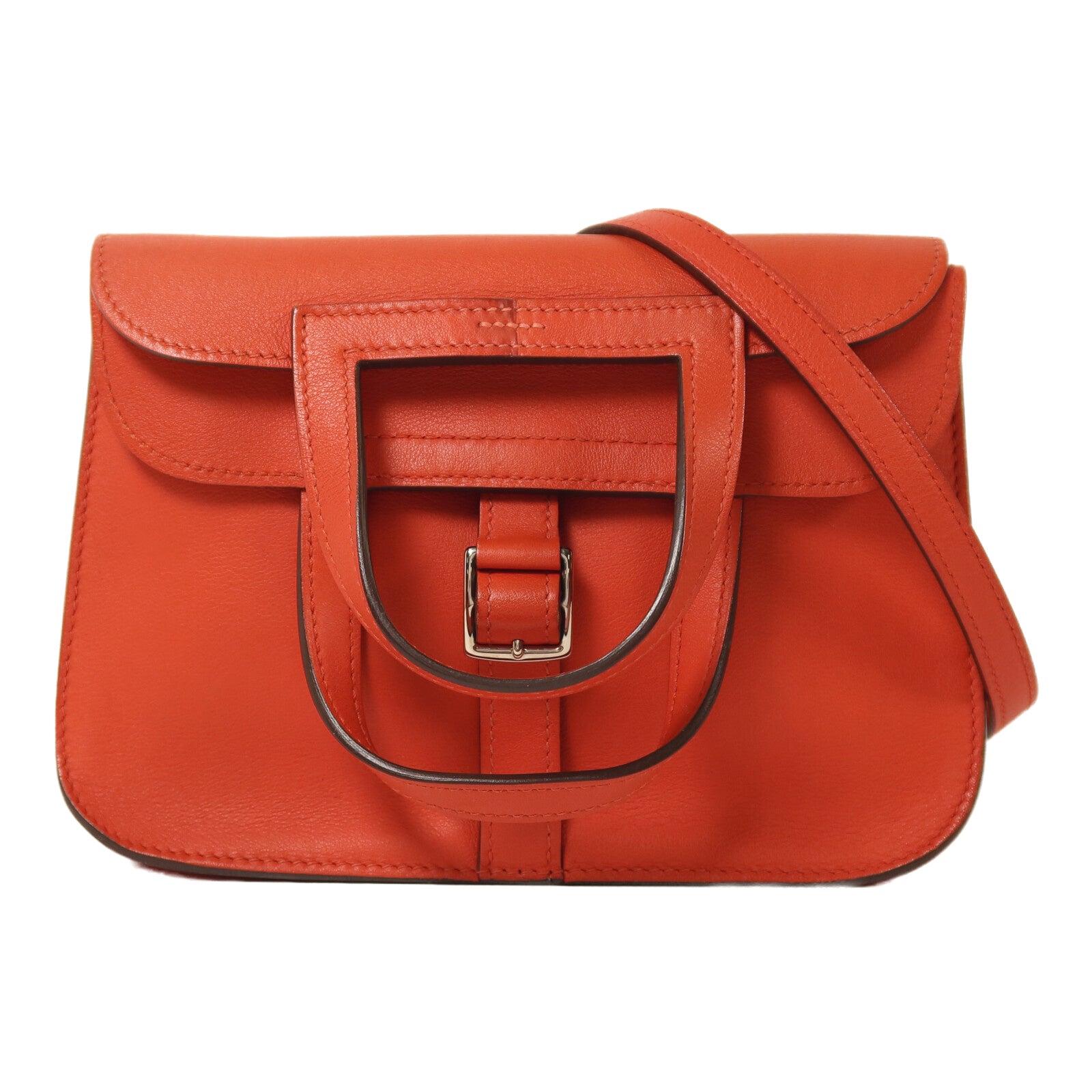 HERMES 【激減優惠】Swift皮革Mini Halzan銀扣手挽肩背兩用袋Rouge Pivoine