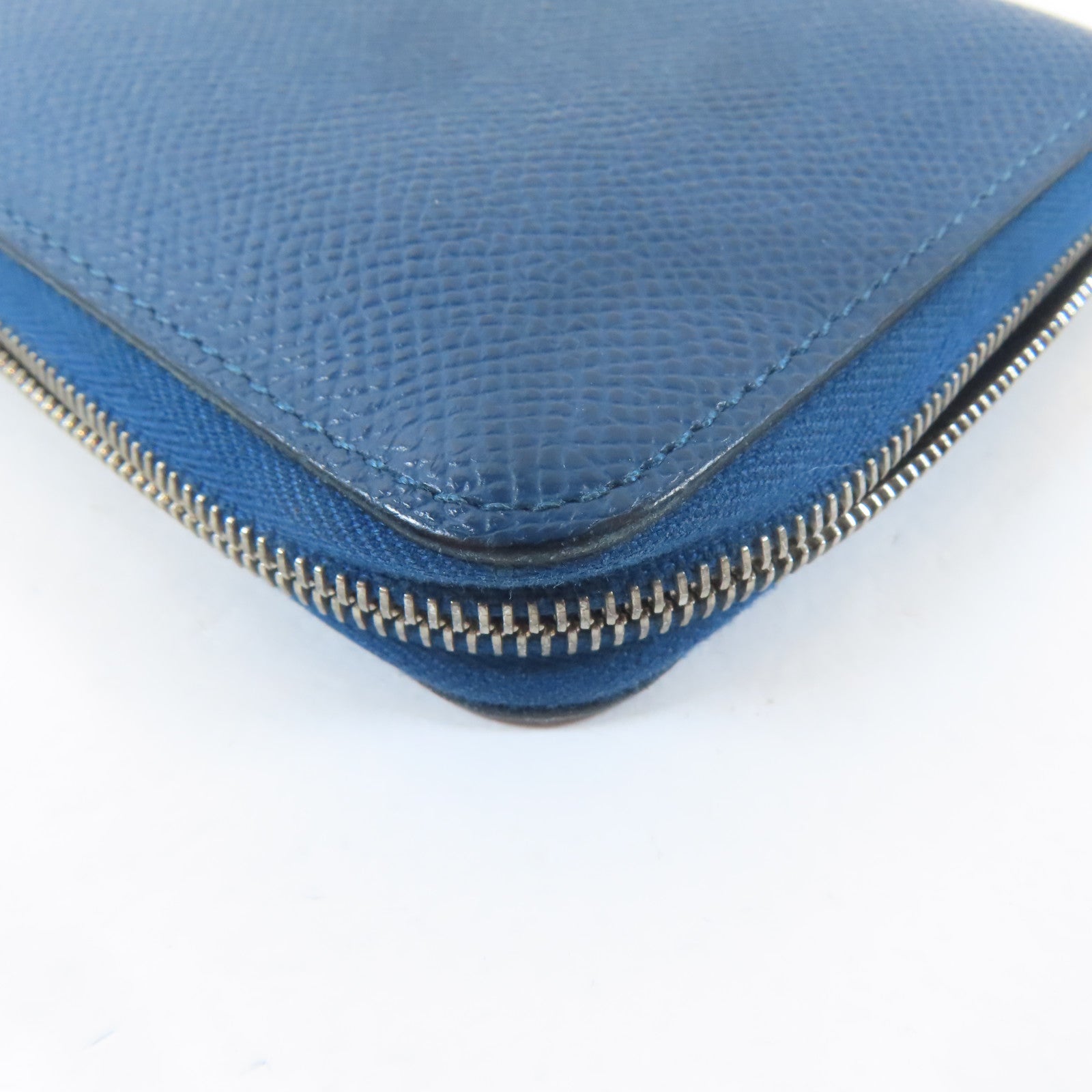 HERMES Epsom皮革Round Zipper Wallet銀扣錢包藍色