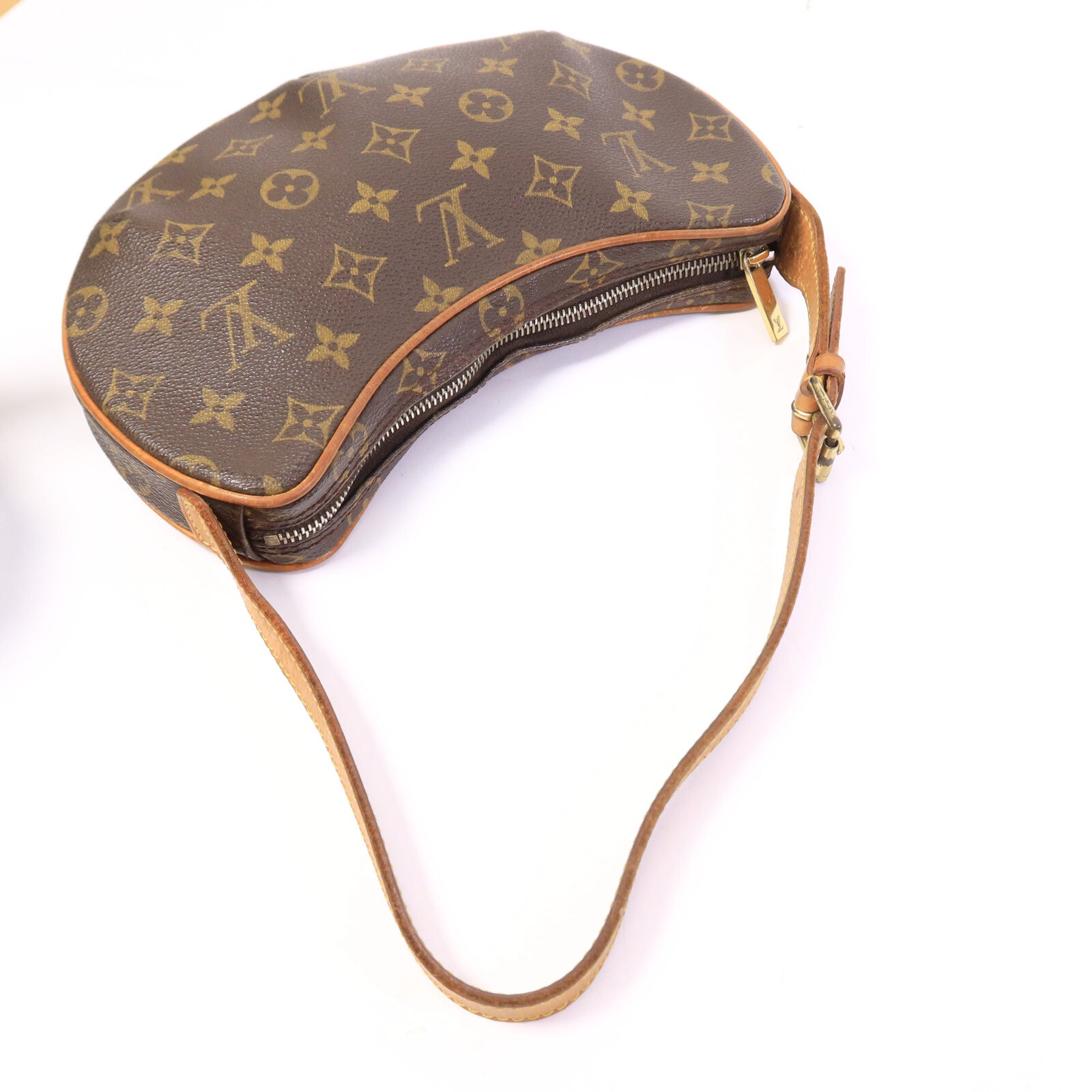 LOUIS VUITTON Monogram Pochette Croissant金扣肩背袋棕色