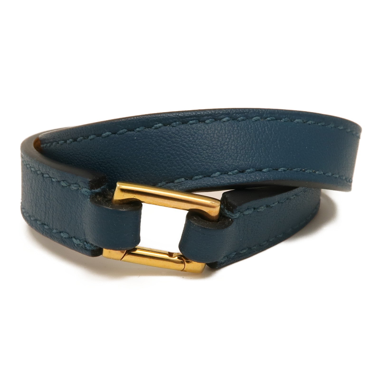 HERMES 【激減優惠】Swift皮革Rivale Double Tour Bracelet金扣手鏈Navy