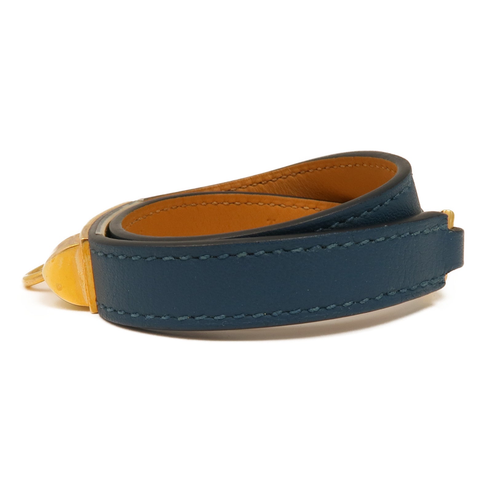 HERMES 【激減優惠】Swift皮革Rivale Double Tour Bracelet金扣手鏈Navy