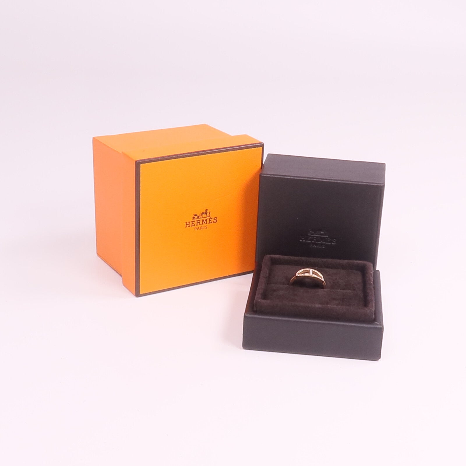 HERMES 18K玫瑰金Chaine d'ancre Contour Ring鑽石戒指Hermes#53/US#6.5