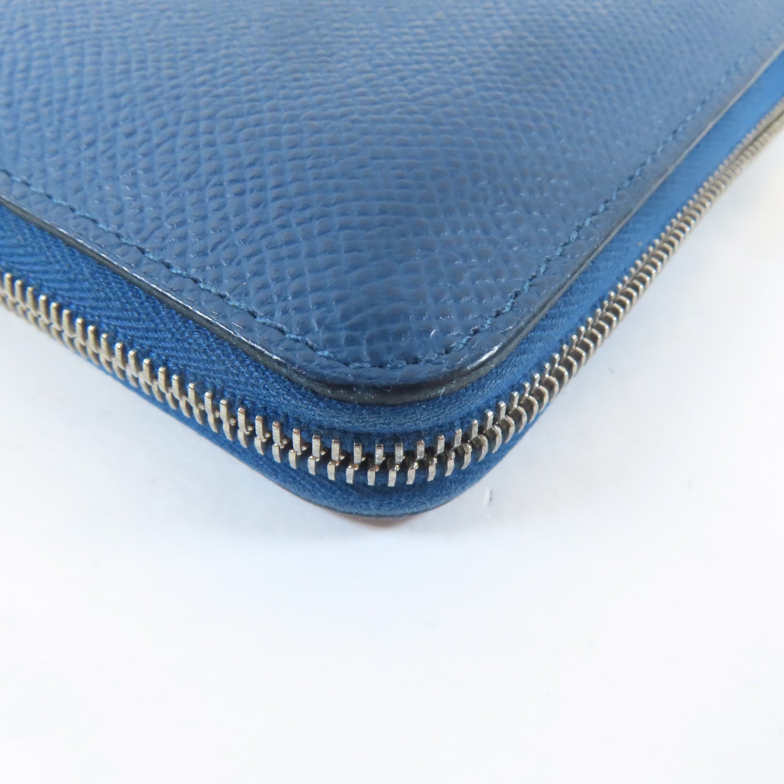 HERMES Epsom皮革Round Zipper Wallet銀扣錢包藍色