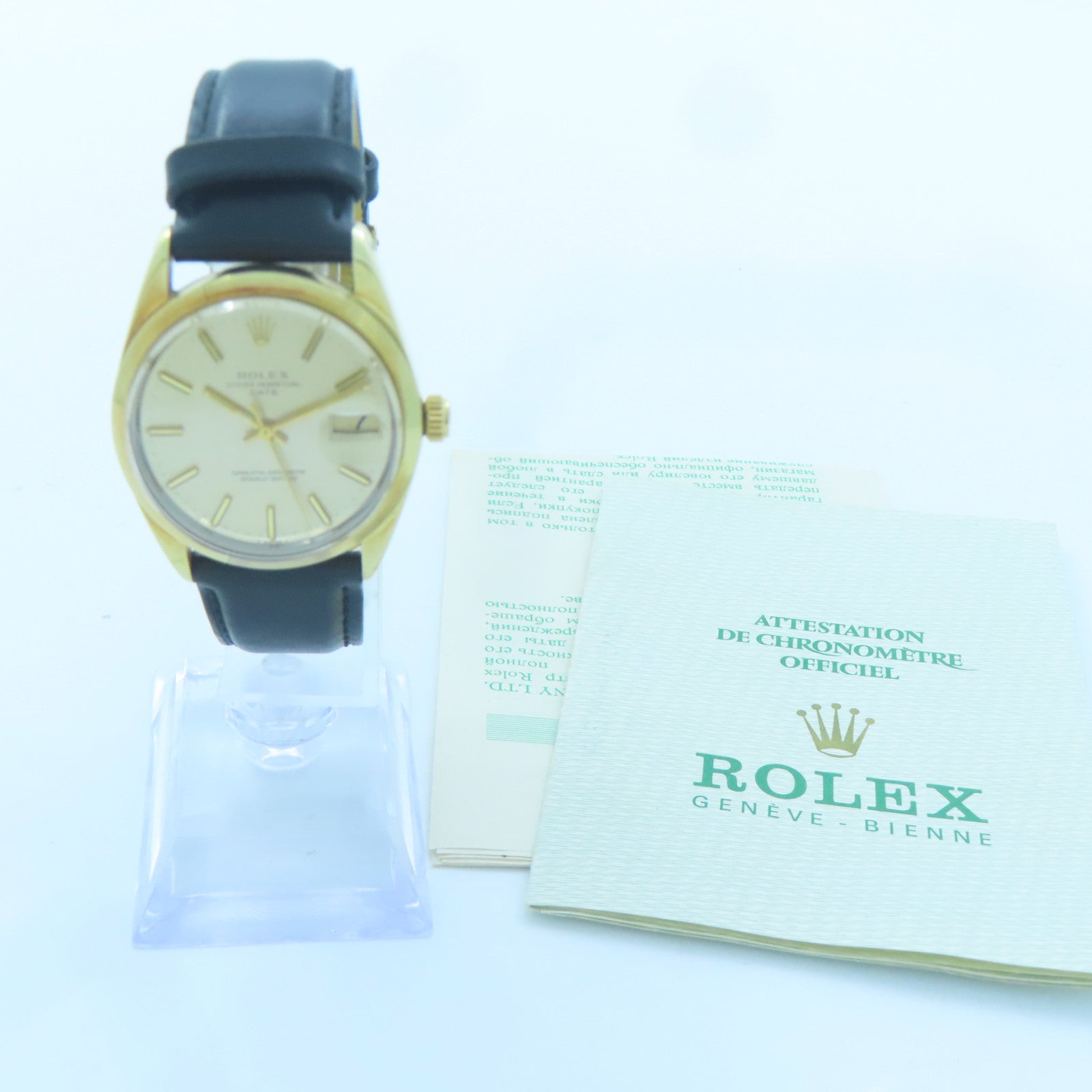 ROLEX Oyster Perpetual Date鍍金/皮革帶手錶自動機芯金色