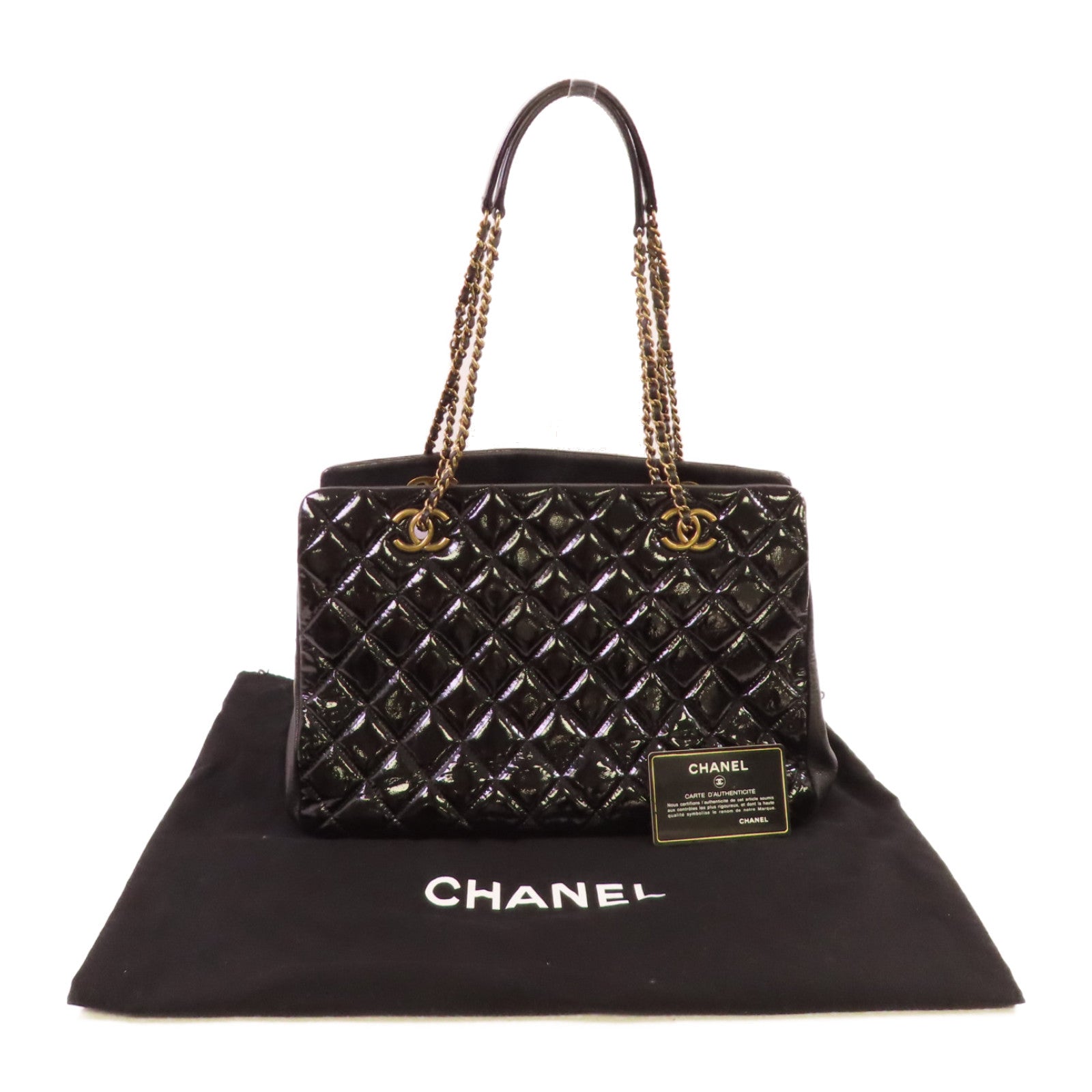 CHANEL 【激減優惠】漆皮皮革Chain Shoulder Bag金扣鏈帶手挽肩背袋兩用袋黑色