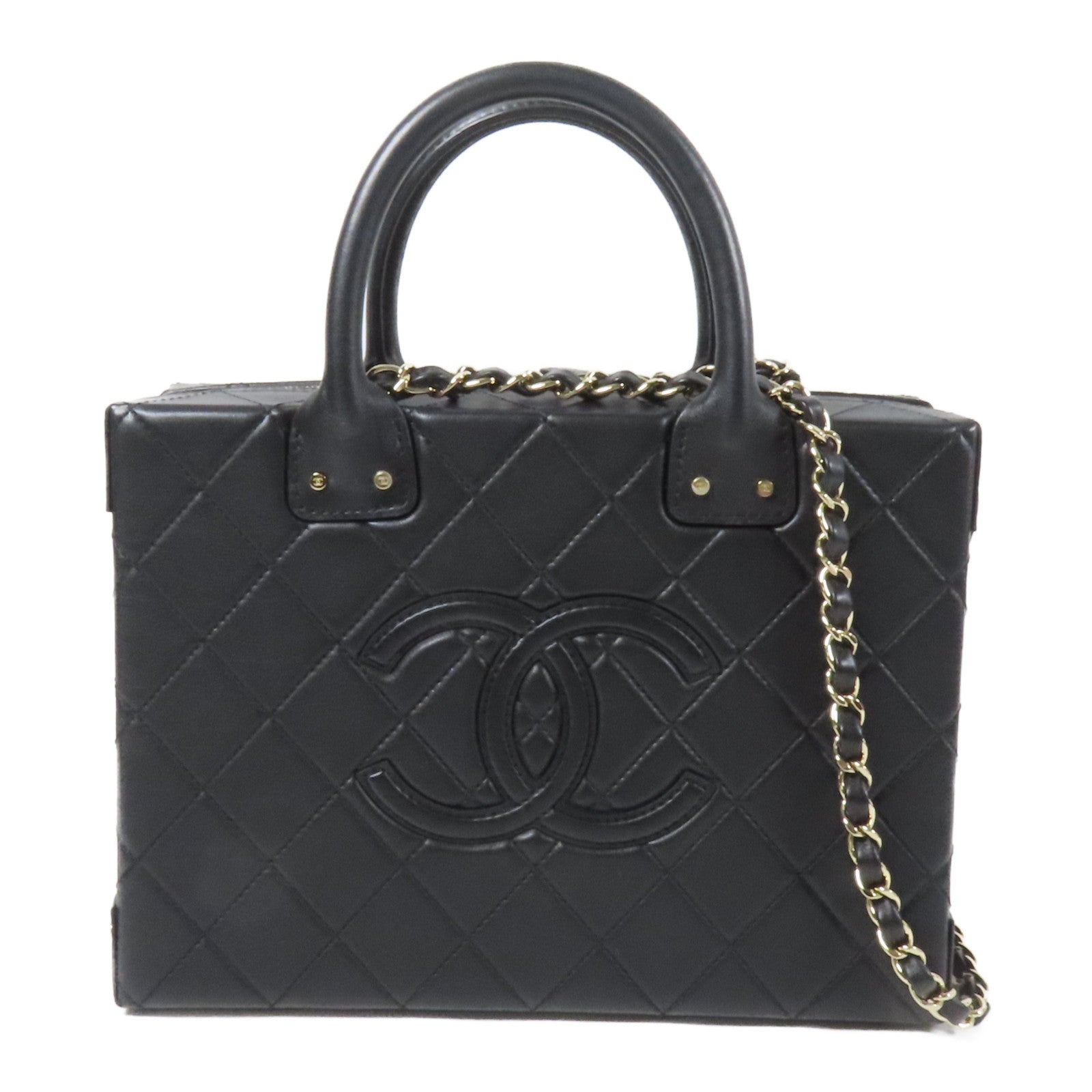 CHANEL 牛皮皮革Vanity Case金扣手挽肩背兩用袋