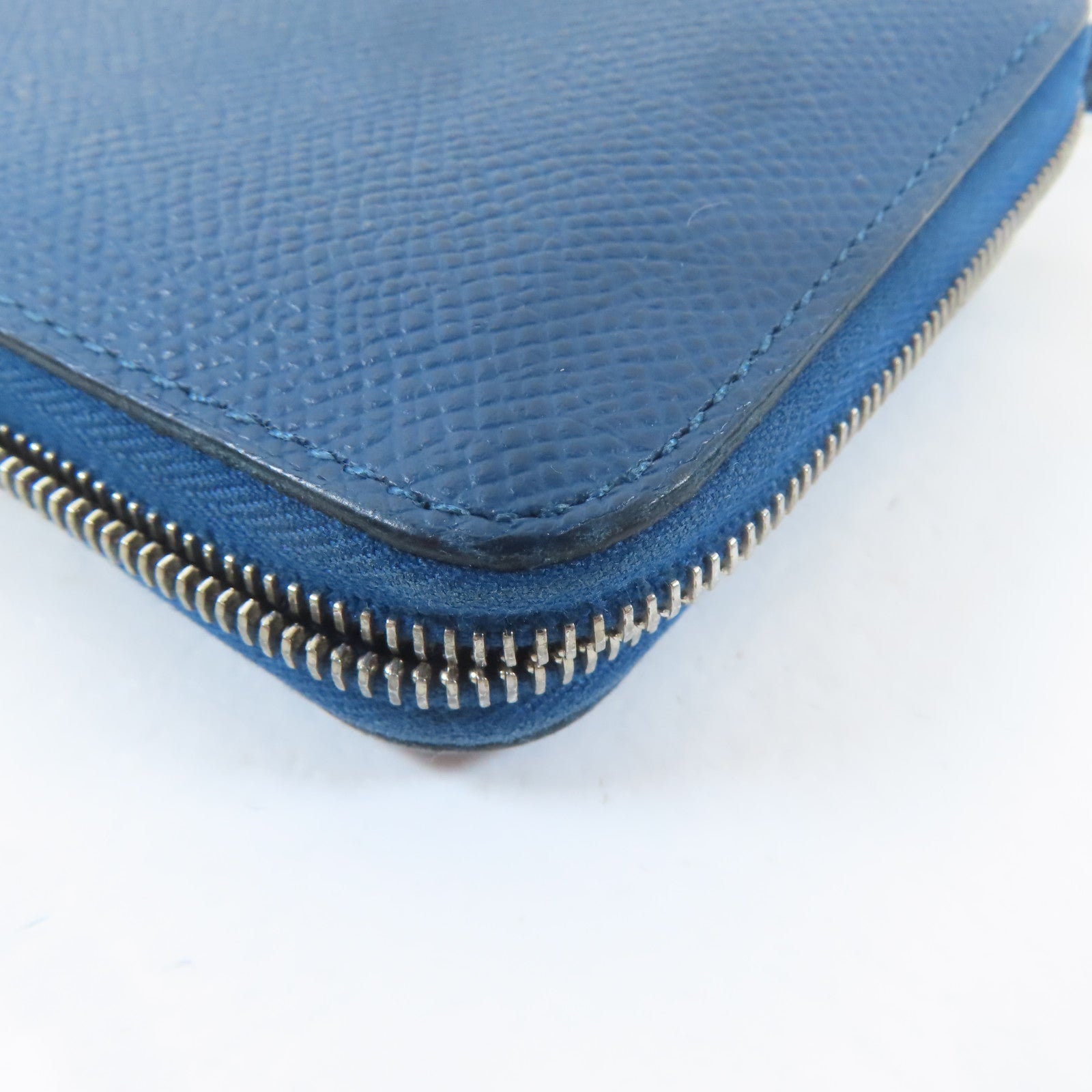 HERMES Epsom皮革Round Zipper Wallet銀扣錢包藍色