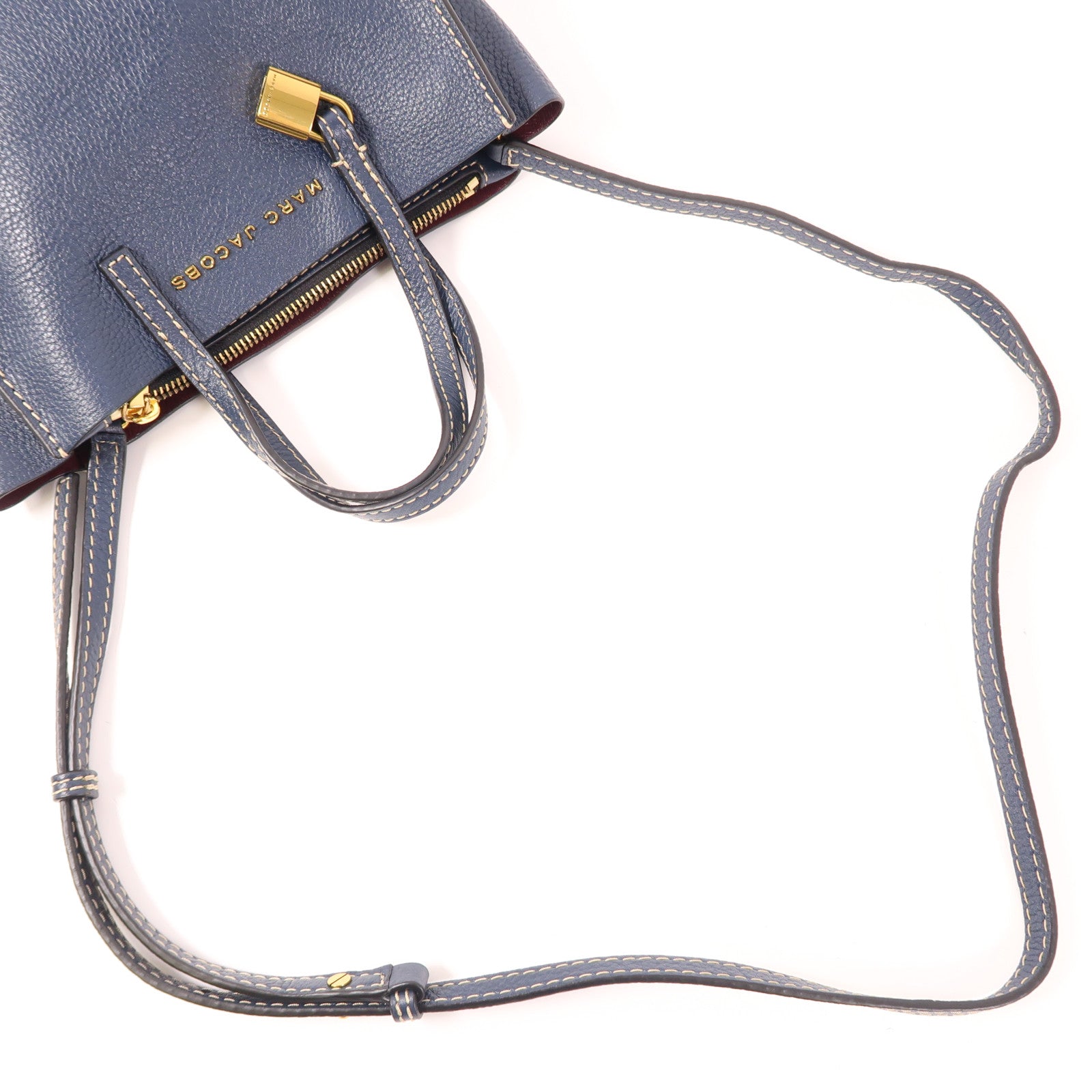 MARC JACOBS GHW Shoulder Bag 2 Way Shoulder Bag Handbag Calfskin Leather Navy