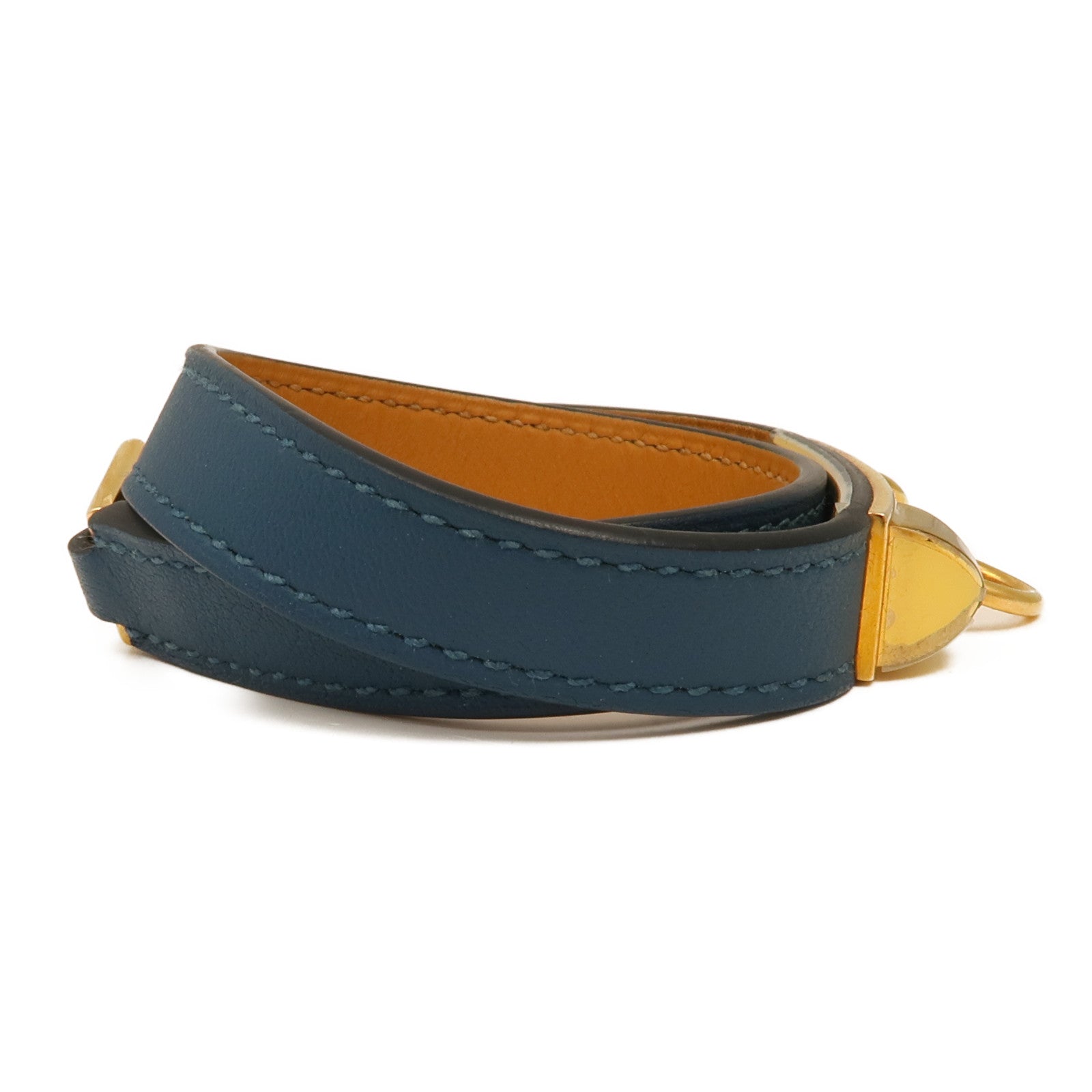 HERMES Swift皮革Rivale Double Tour Bracelet金扣手鏈Navy