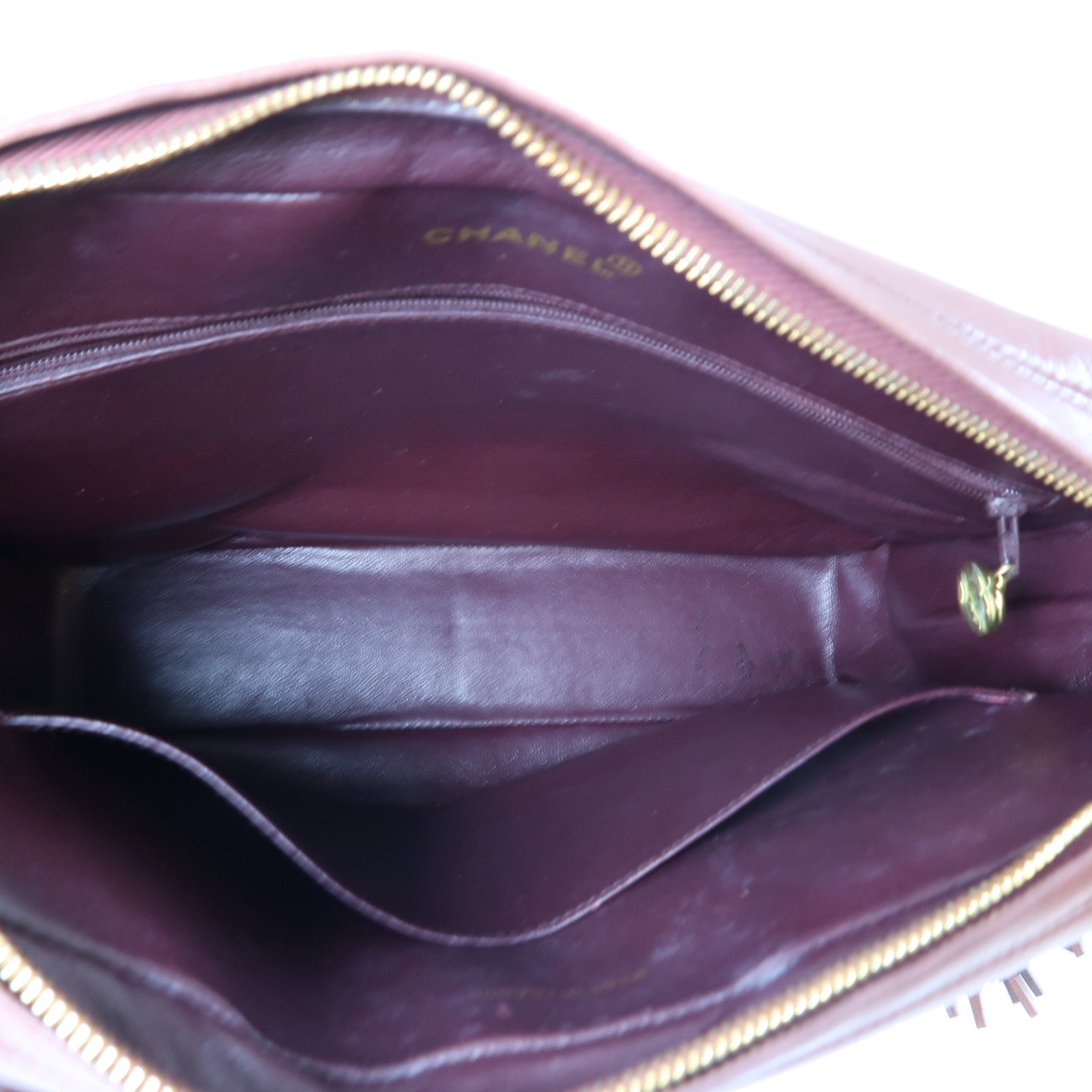 CHANEL 羊皮皮革Vintage Shoulder Bag金扣鏈帶肩背袋啡紅色