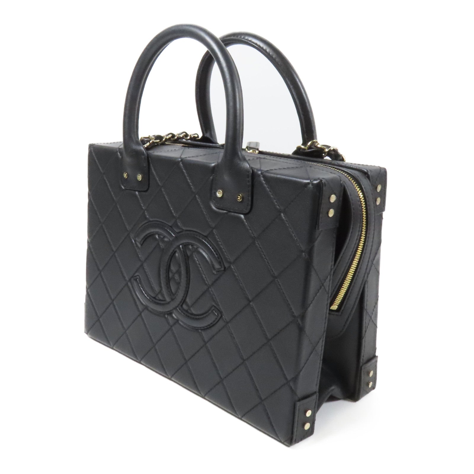 CHANEL 牛皮皮革Vanity Case金扣手挽肩背兩用袋