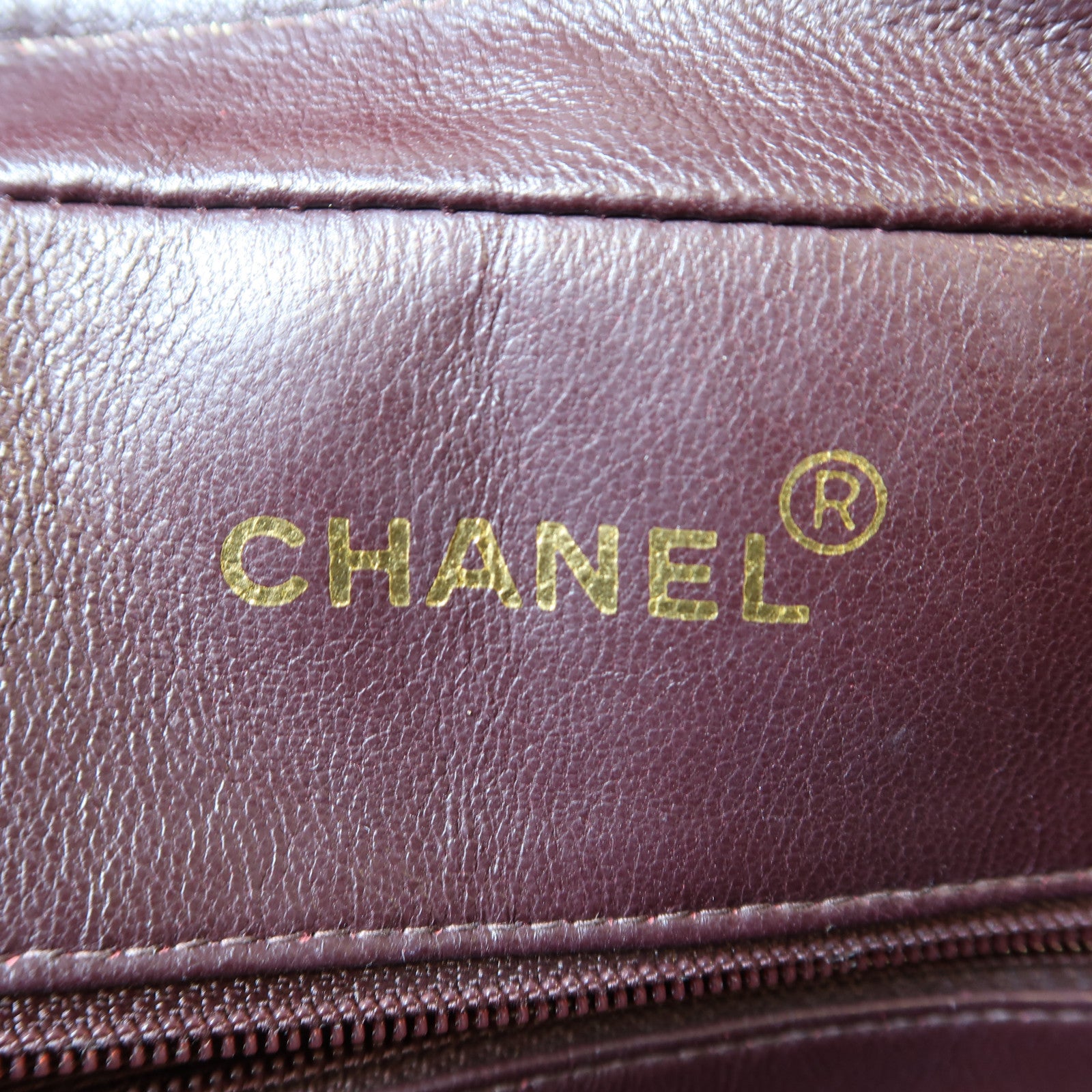 CHANEL 羊皮皮革Vintage Shoulder Bag金扣鏈帶肩背袋啡紅色