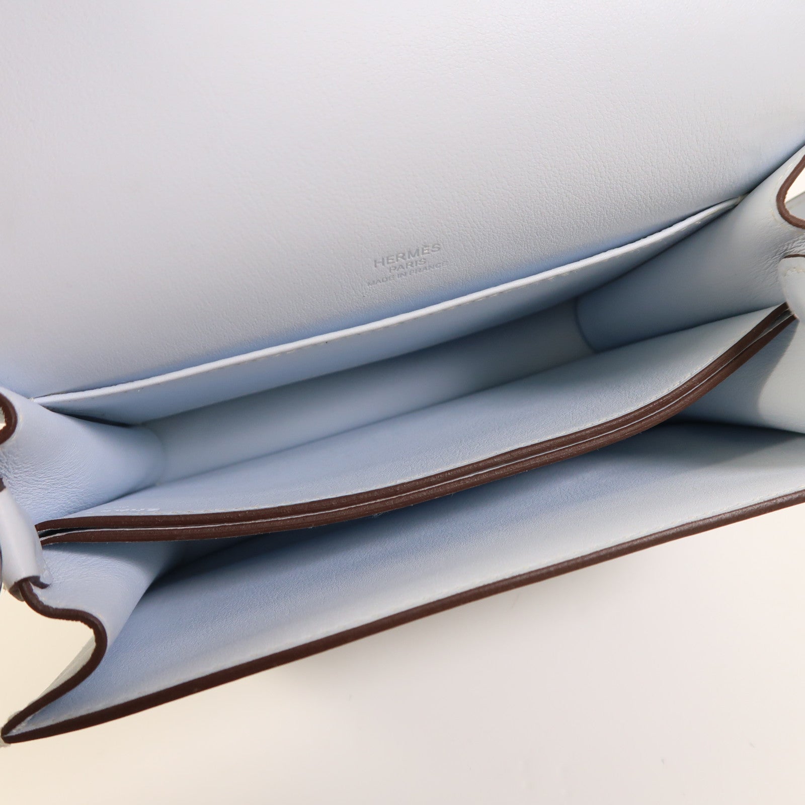 HERMES Swift皮革Roulis Mini銀扣肩背袋Bleu Brume