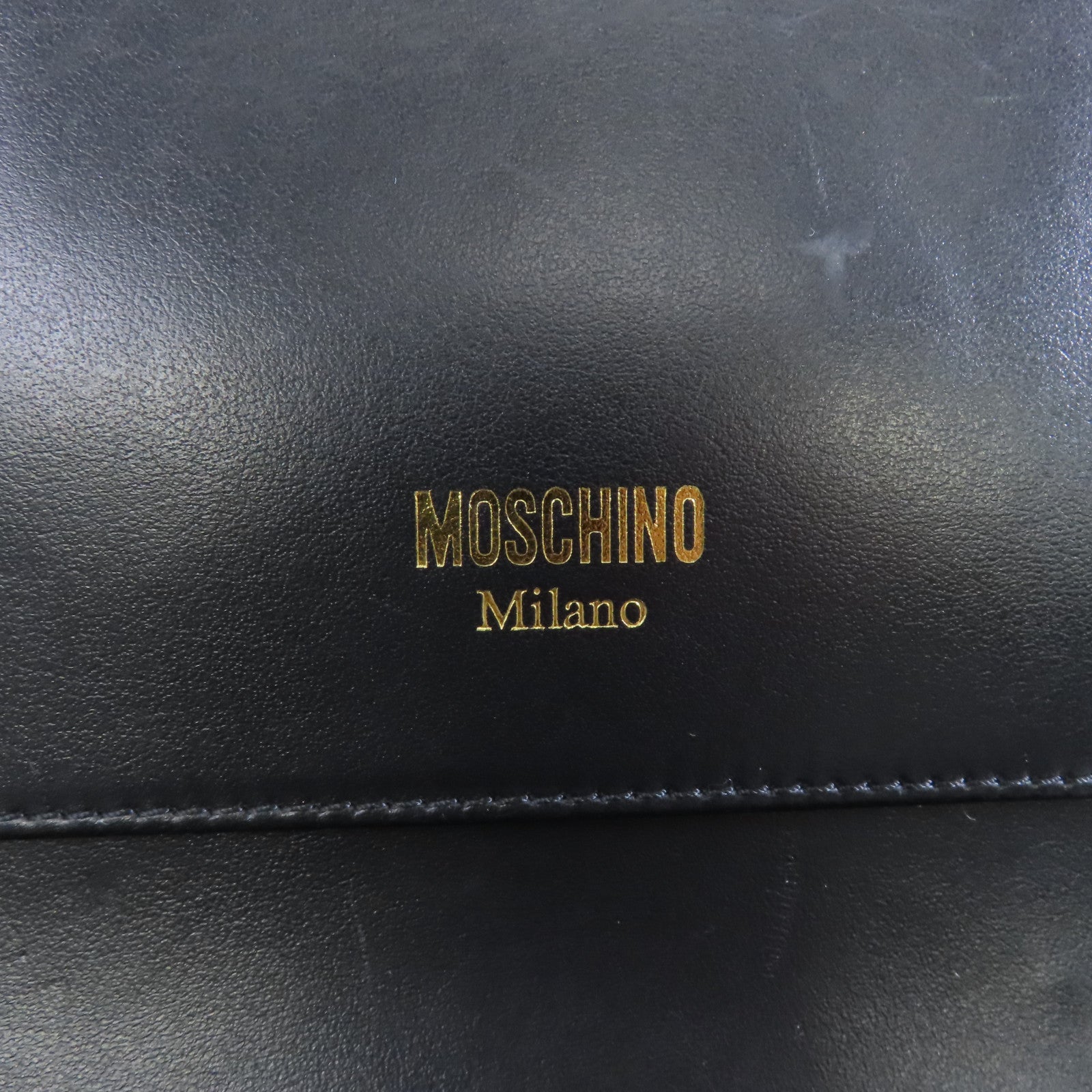MOSCHINO 塗層帆布Chain Shoulder Bag金扣鏈帶肩背袋黑色