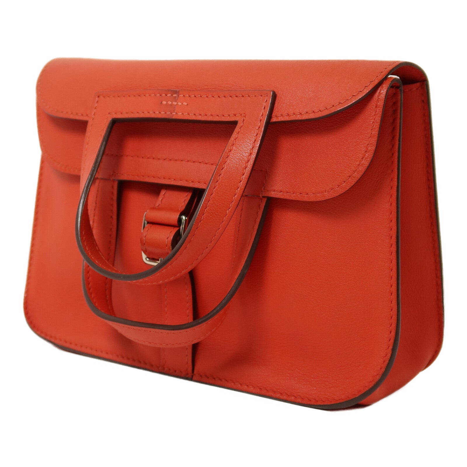 HERMES Swift皮革Mini Halzan銀扣手挽肩背兩用袋Rouge Pivoine