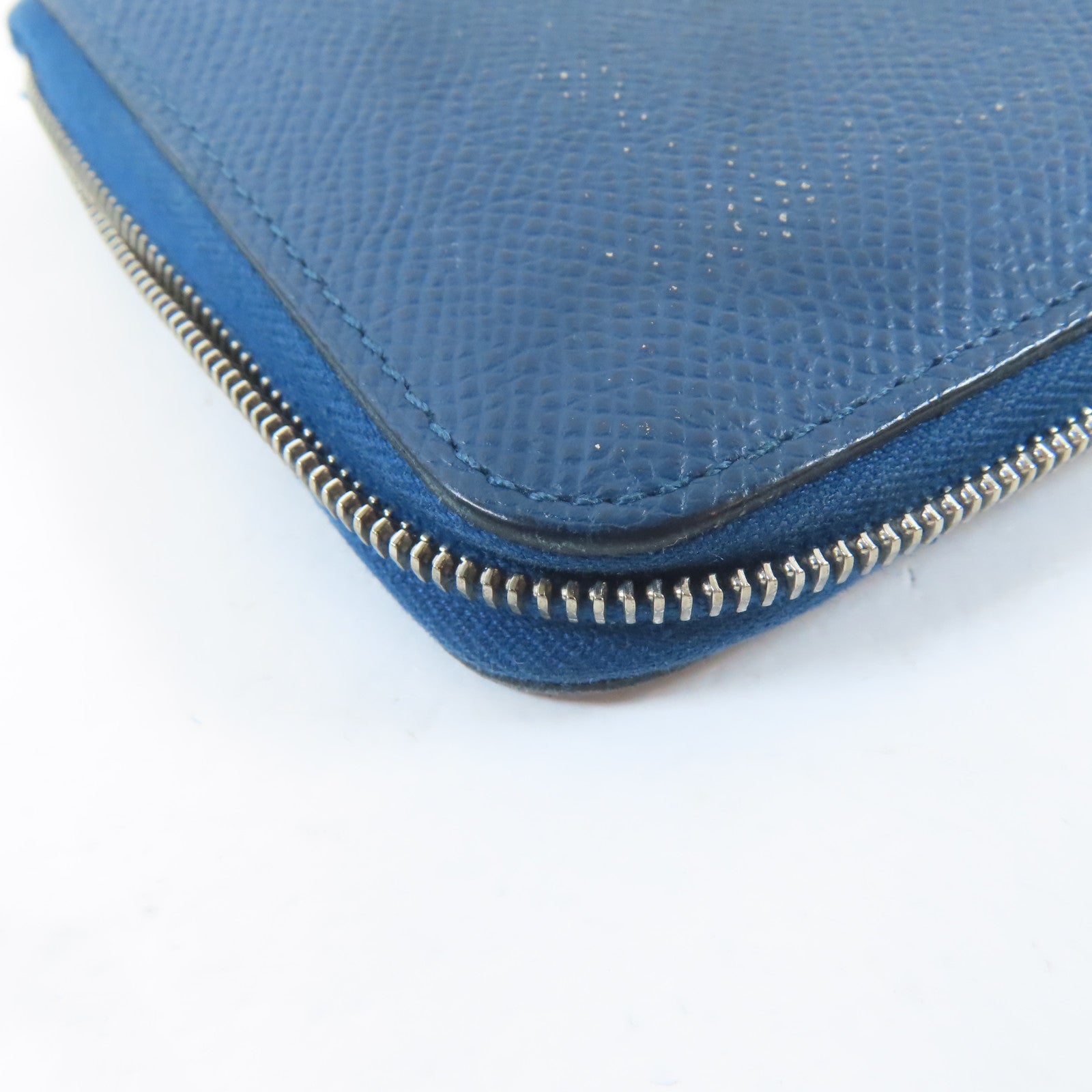 HERMES Epsom皮革Round Zipper Wallet銀扣錢包藍色
